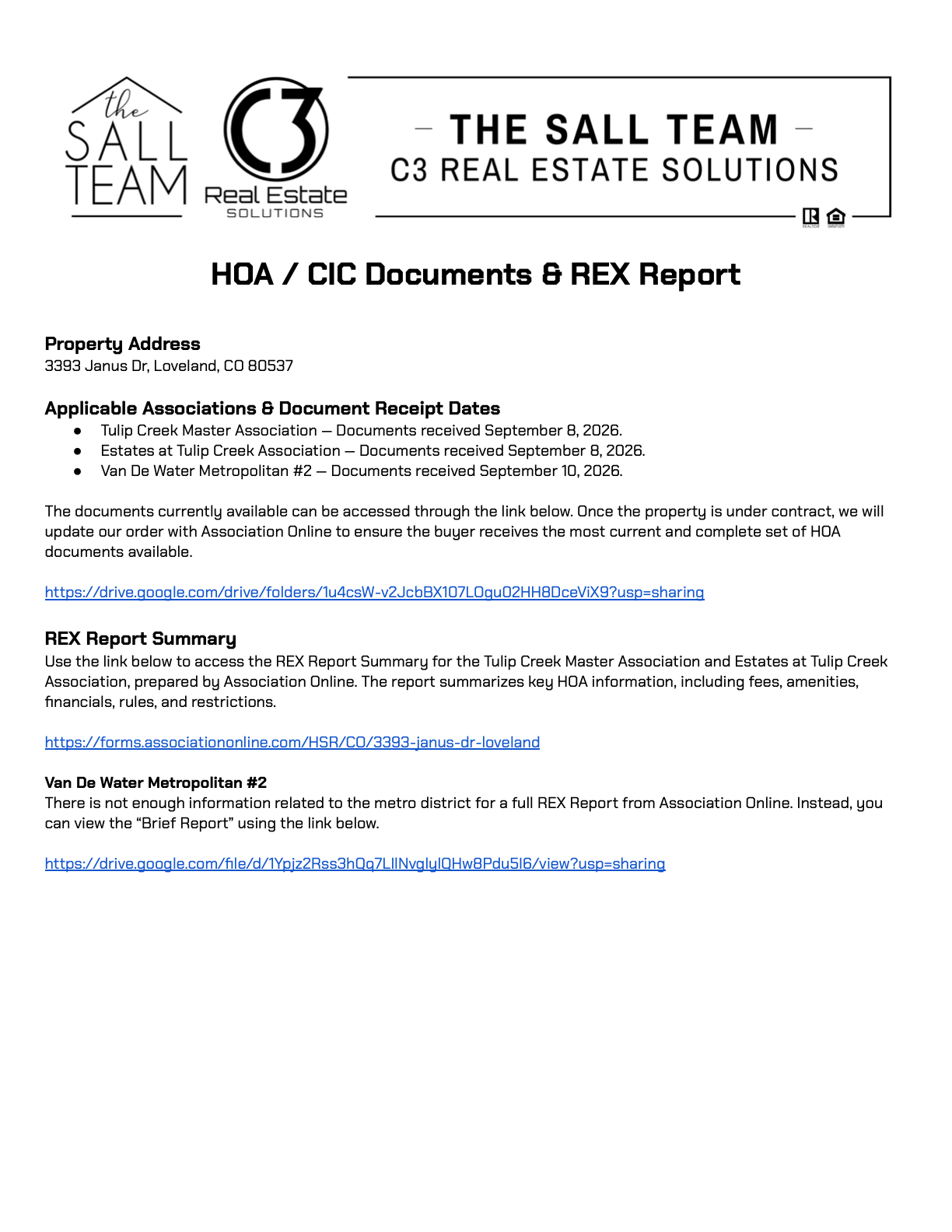 HOA Documents &amp; REX Report