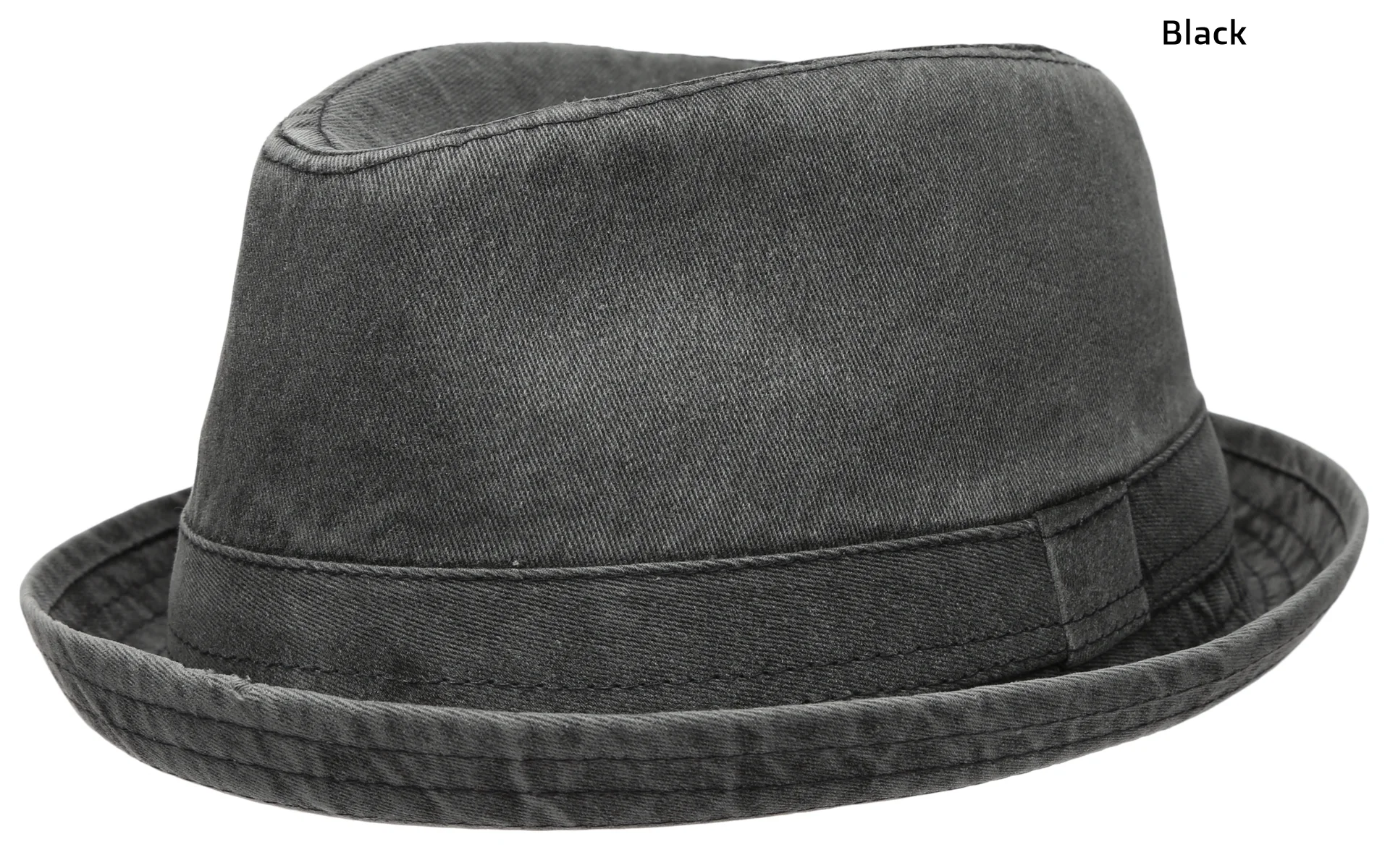 Washed Cotton Fedora Black