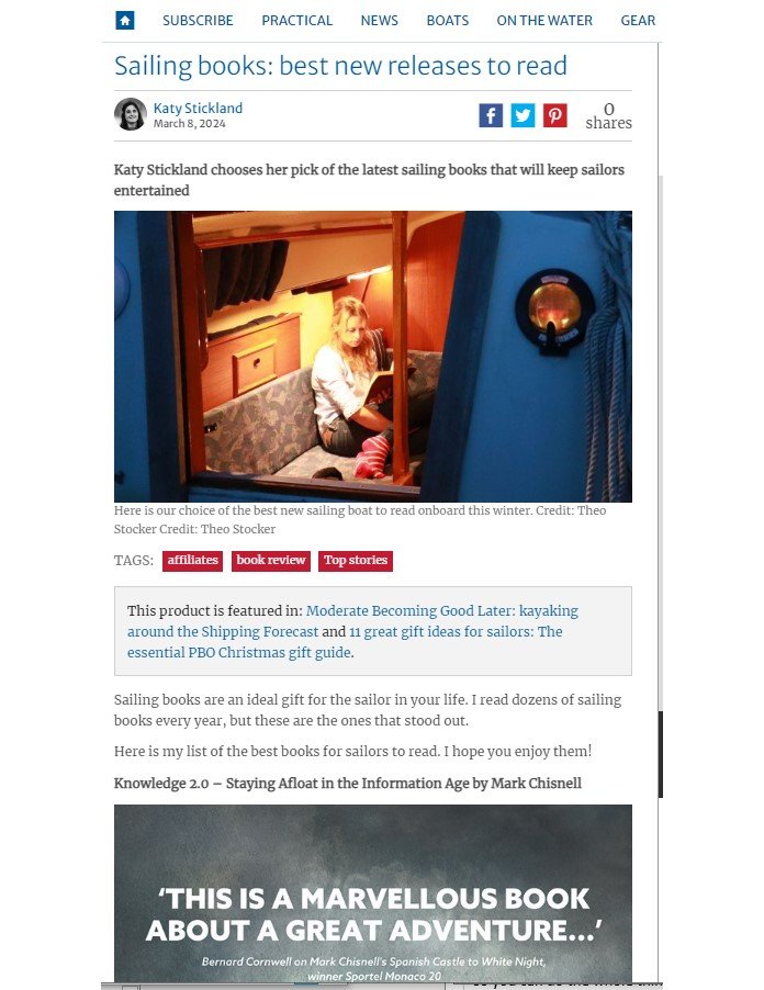  This review of Knowledge 2.0 - Staying Afloat in the Information Age appeared online and in the June 2024 issue of Practical Boat Owner magazine in the UK. 