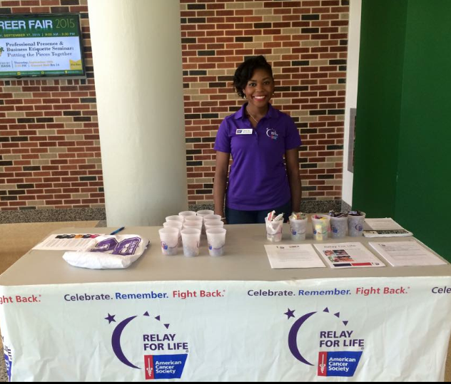  Jasmine visits Southeastern to recruit student teams and participants for the 2015 Relay For Life.&nbsp; 