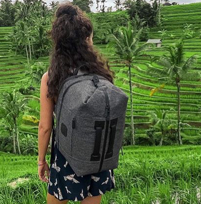 This duffle backpack has a detachable laptop case and is a great option for traveling. Photo courtesy of Wool and Oak | @woolandoak