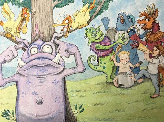 Not all monsters care for a good ruckus. #watercolour, #childrensbookillustration, #sillymonsters