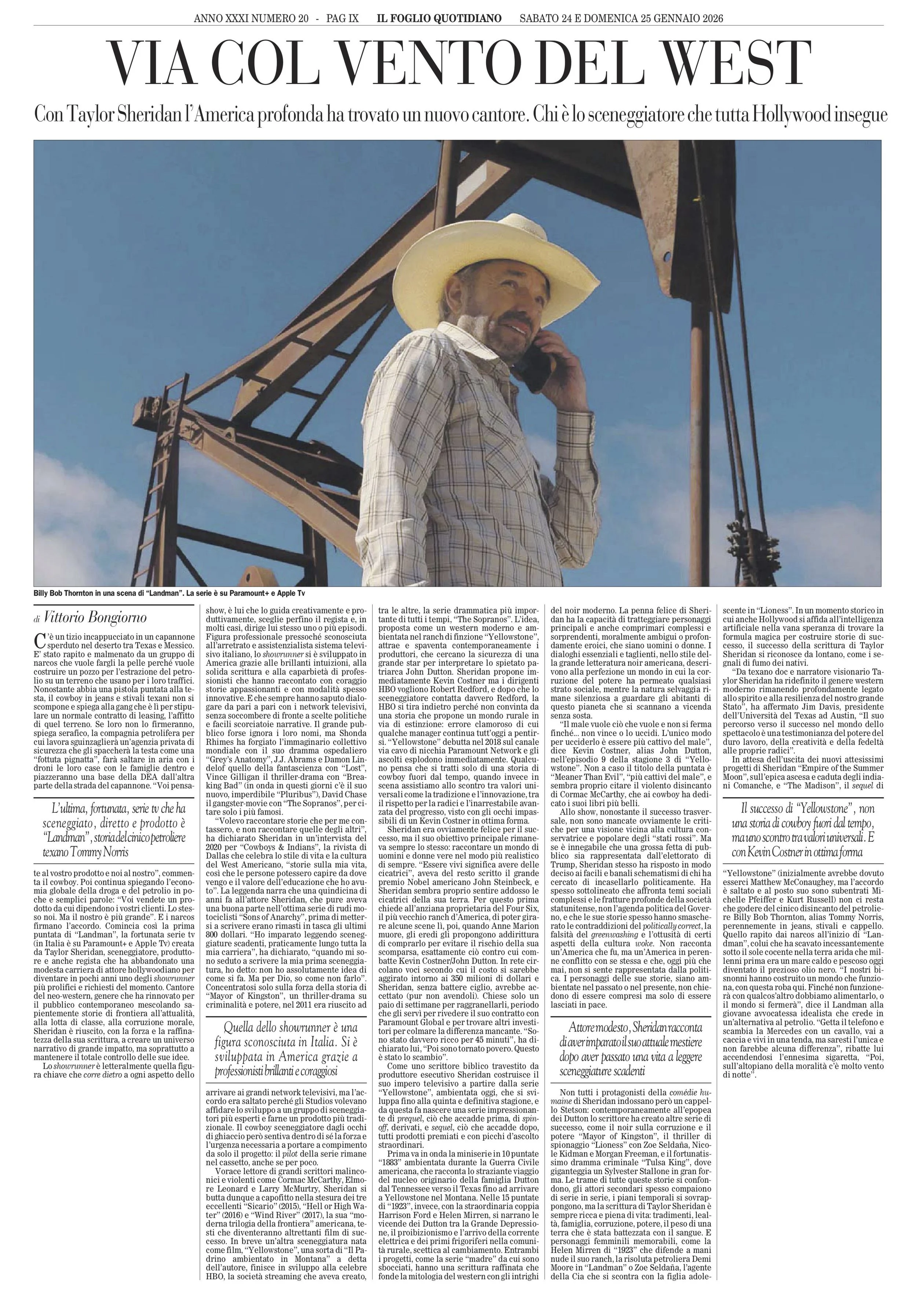 TAYLOR SHERIDAN. Il Foglio 24 Gennaio 2026 copia.jpg
