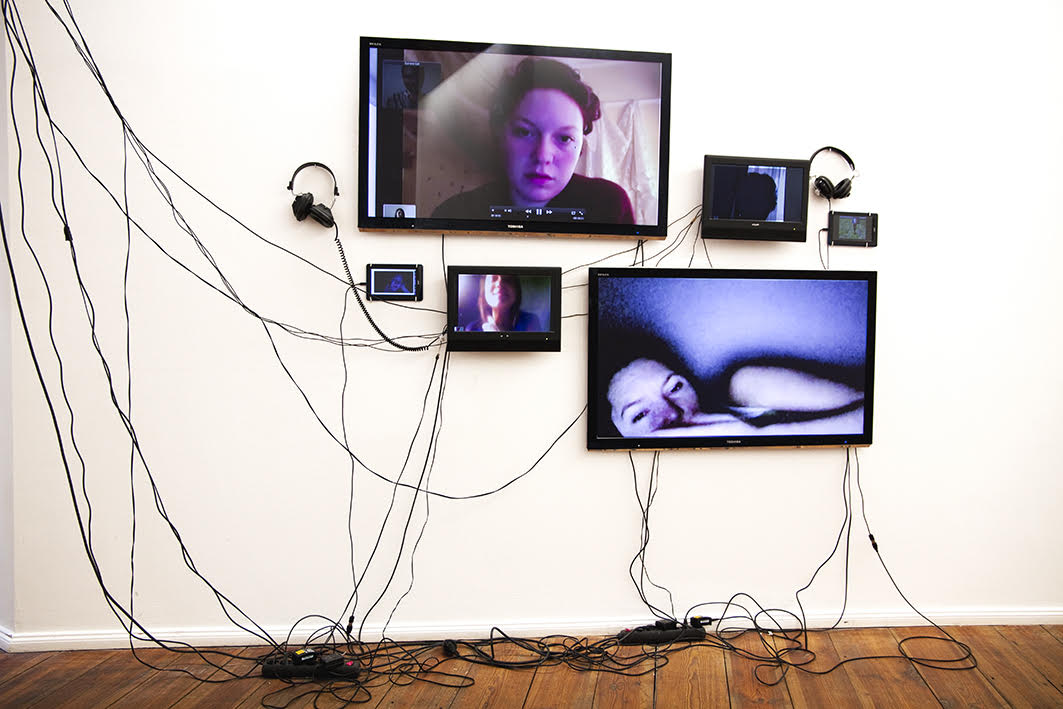 Conconn_13 , Gretta Louw, multimedia installation with screens and cables, based on an online durational performance, 2013.