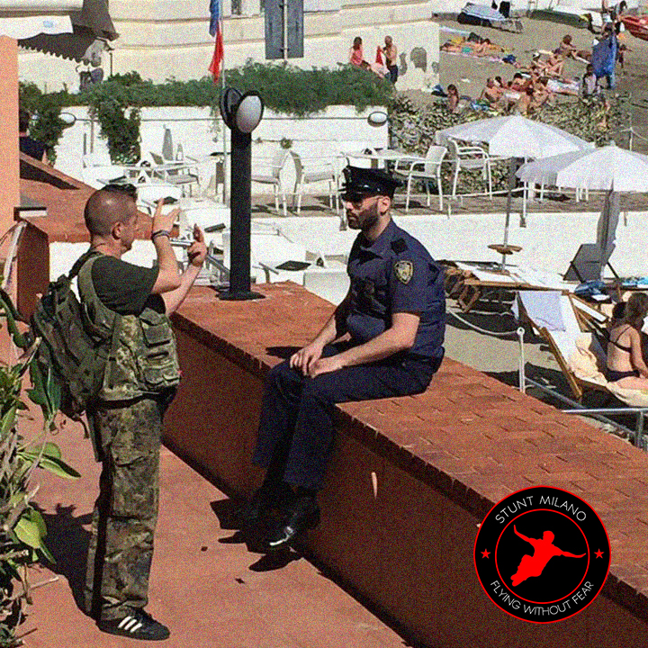 Alessandro on set as a cop for an important TV commercial.