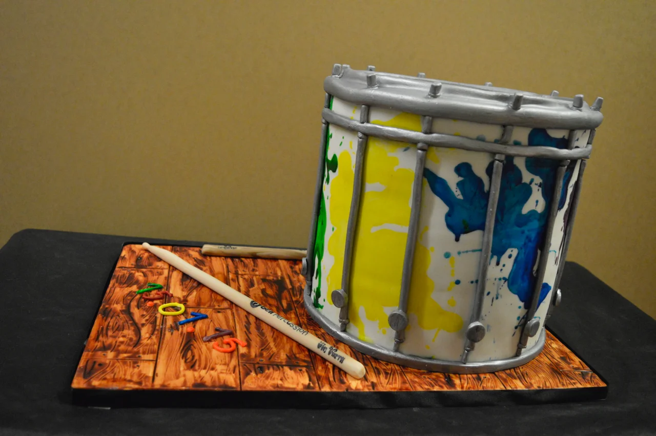 A snare drum covered in paint