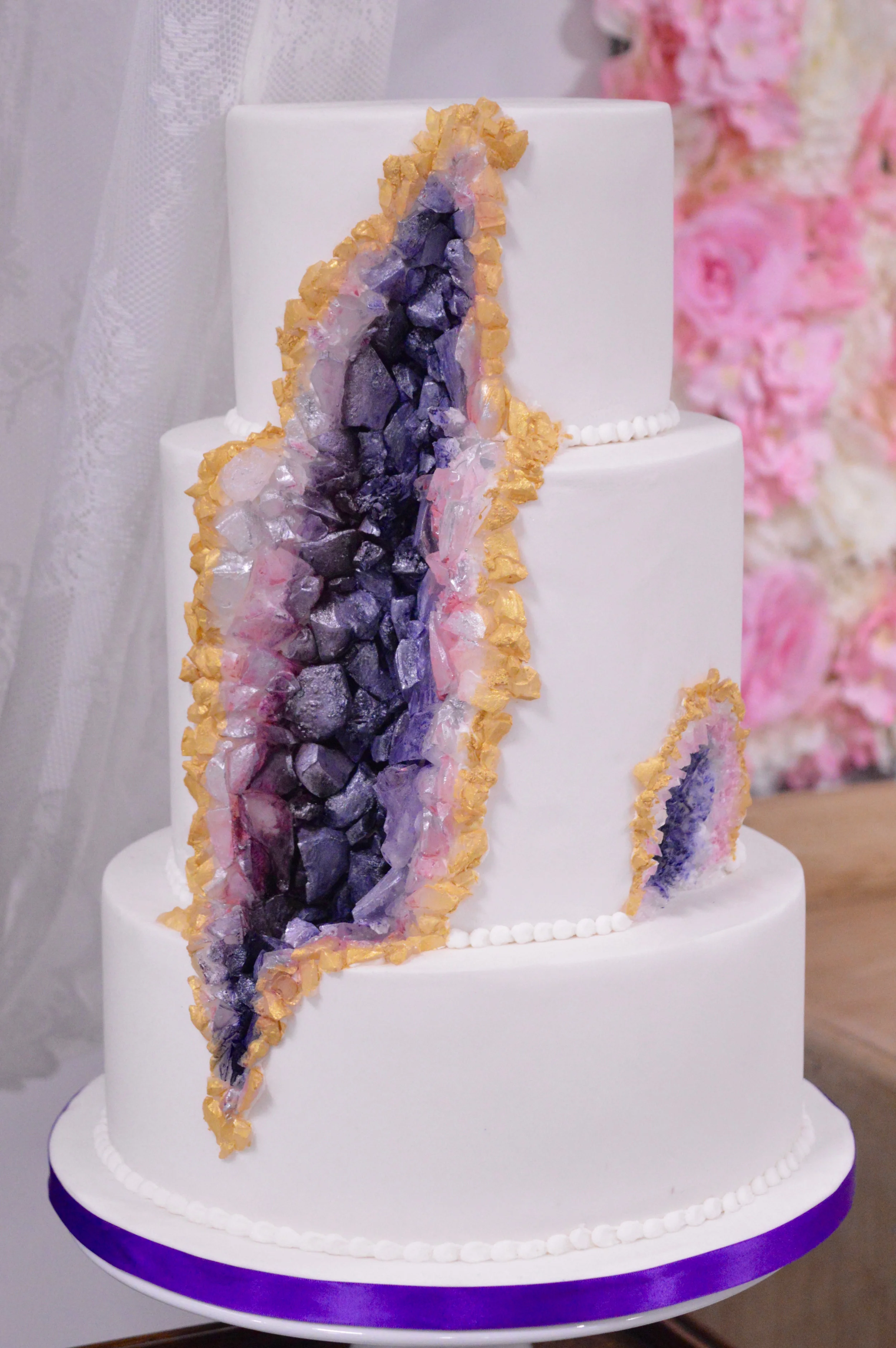 3 tiered geode fondant wedding cake