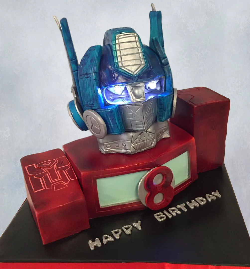 Optimus Prime Bust cake with working eyes
