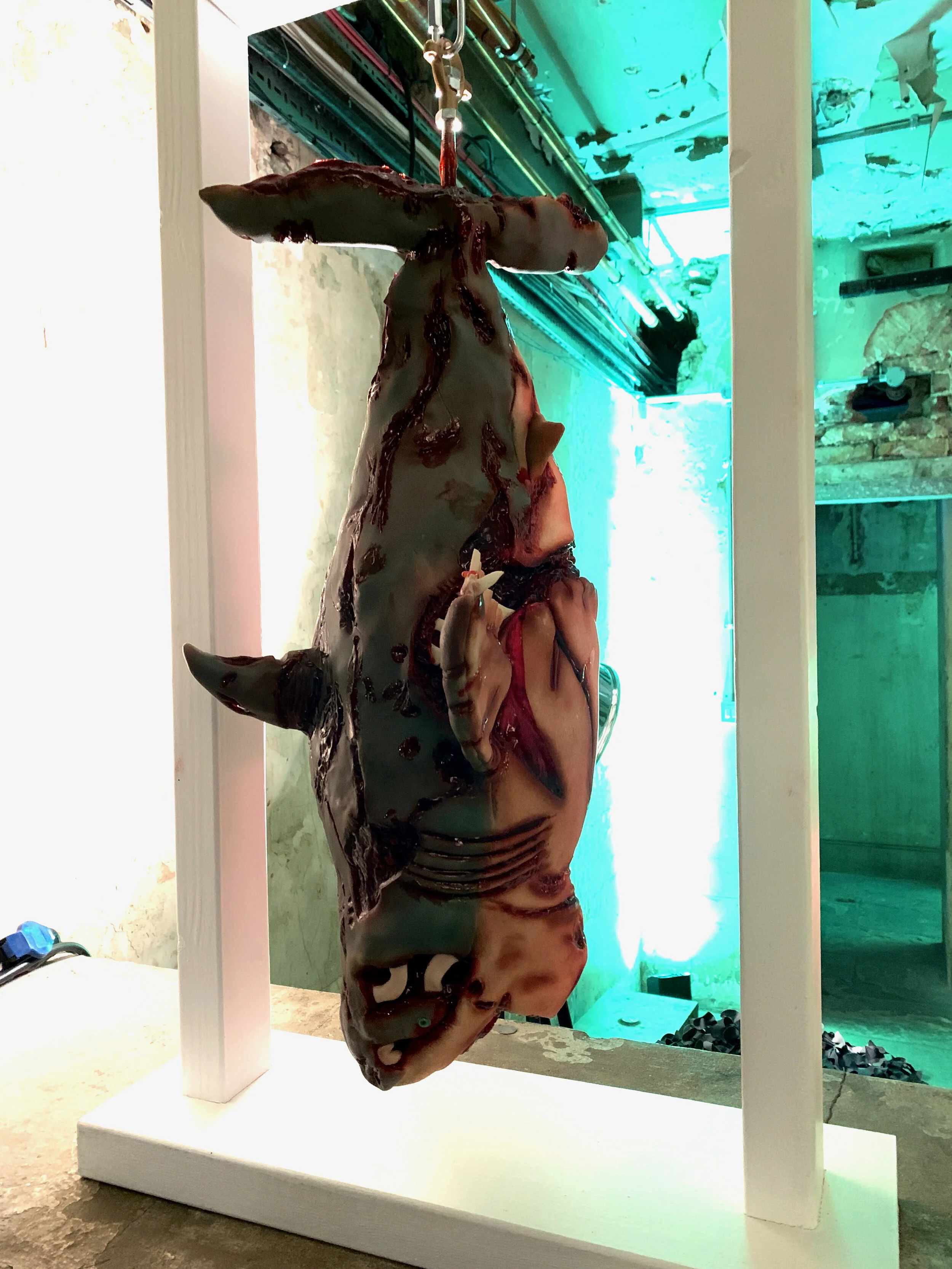 Hanging zombie shark cake for Rebellion's Sniper Elite