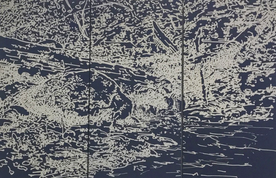 Sarah Pike. The Fallen , laser engraved fabric, 30" x 45".