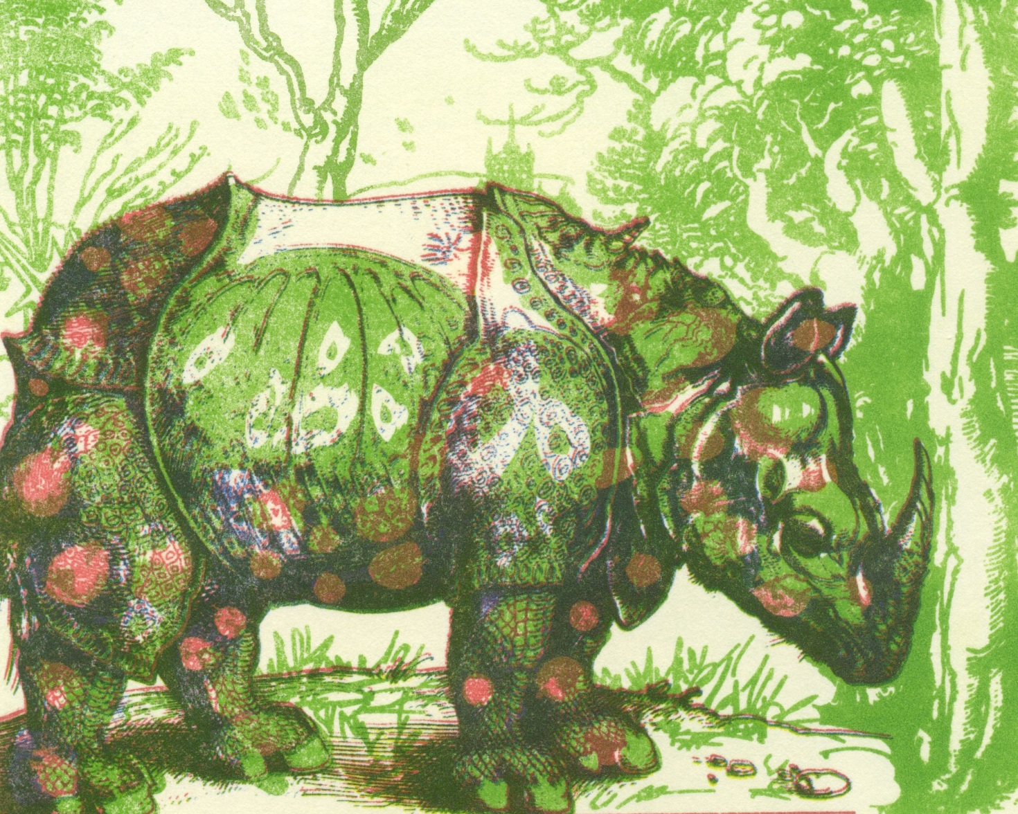 3-color lithograph using additive and subtractive methods on one waterless litho plate