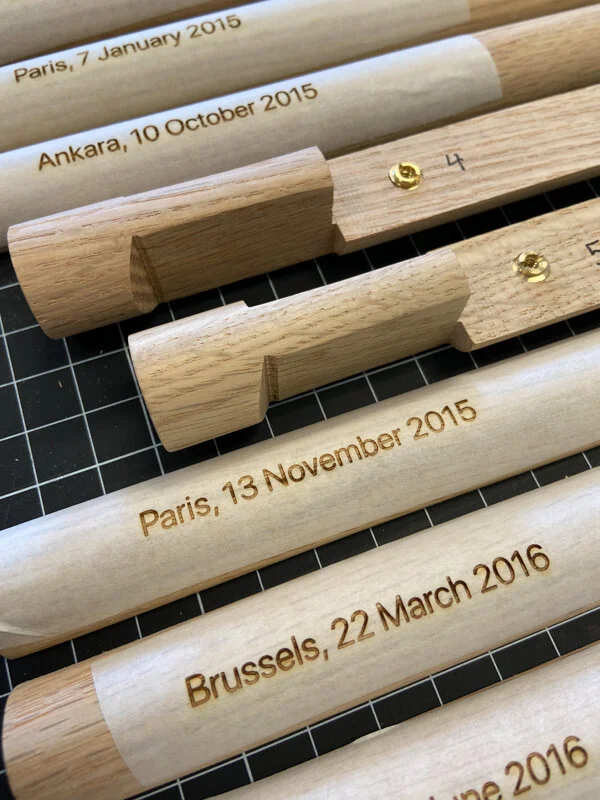 Laser engraved newspaper holders for Aslı Çavuşoğlu's The Morning Herald