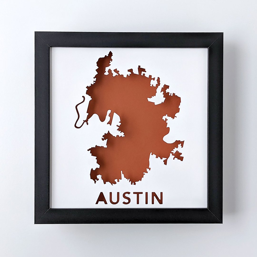 Paper Cut Map of Austin, TX by Abigail McMurray