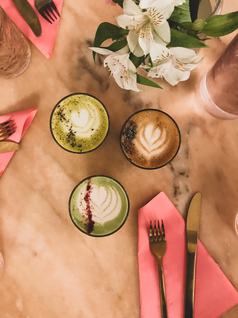 matcha lattes at palm vaults in London