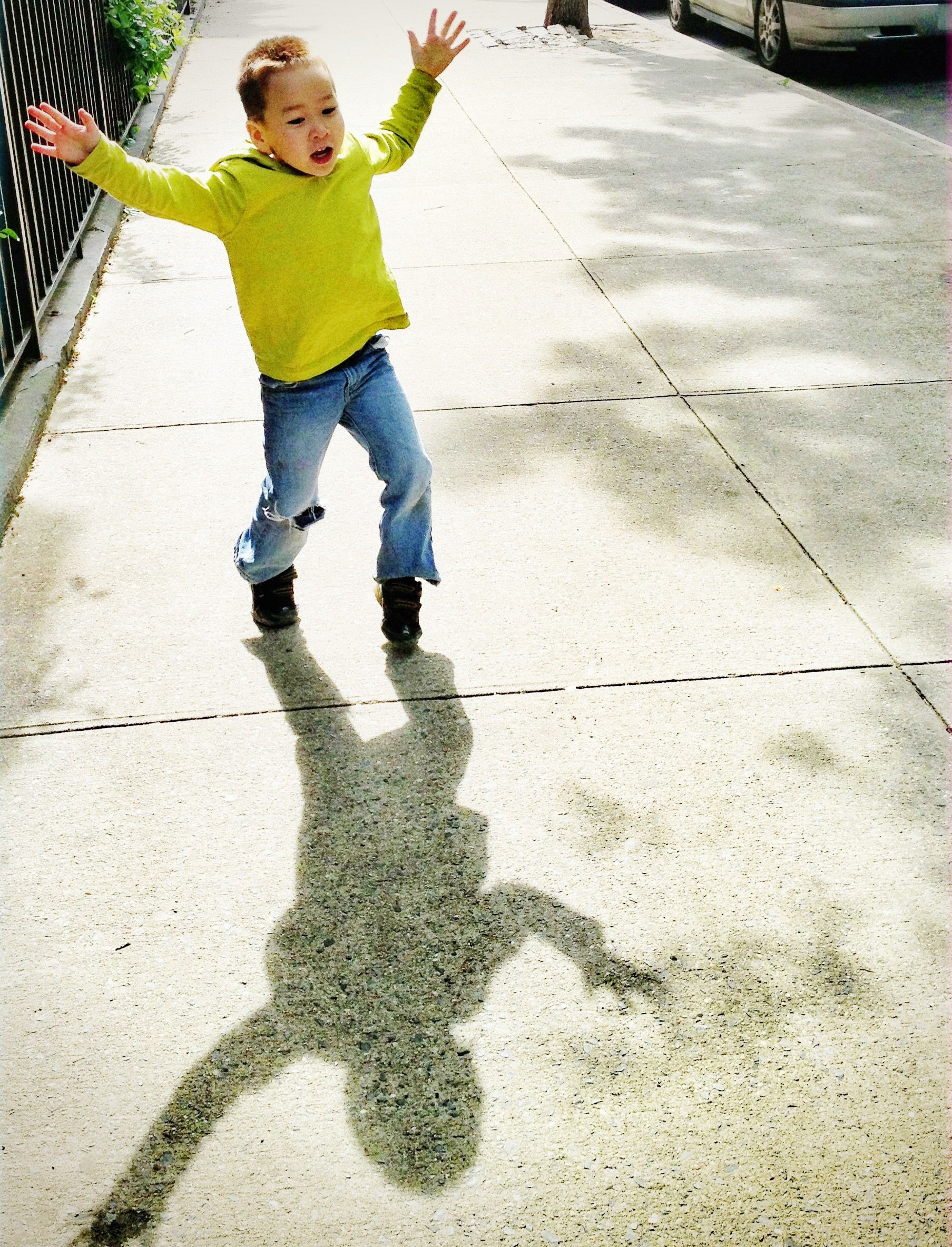 You can tell from the shadow that he is in the sun, but again, the light is even on him.