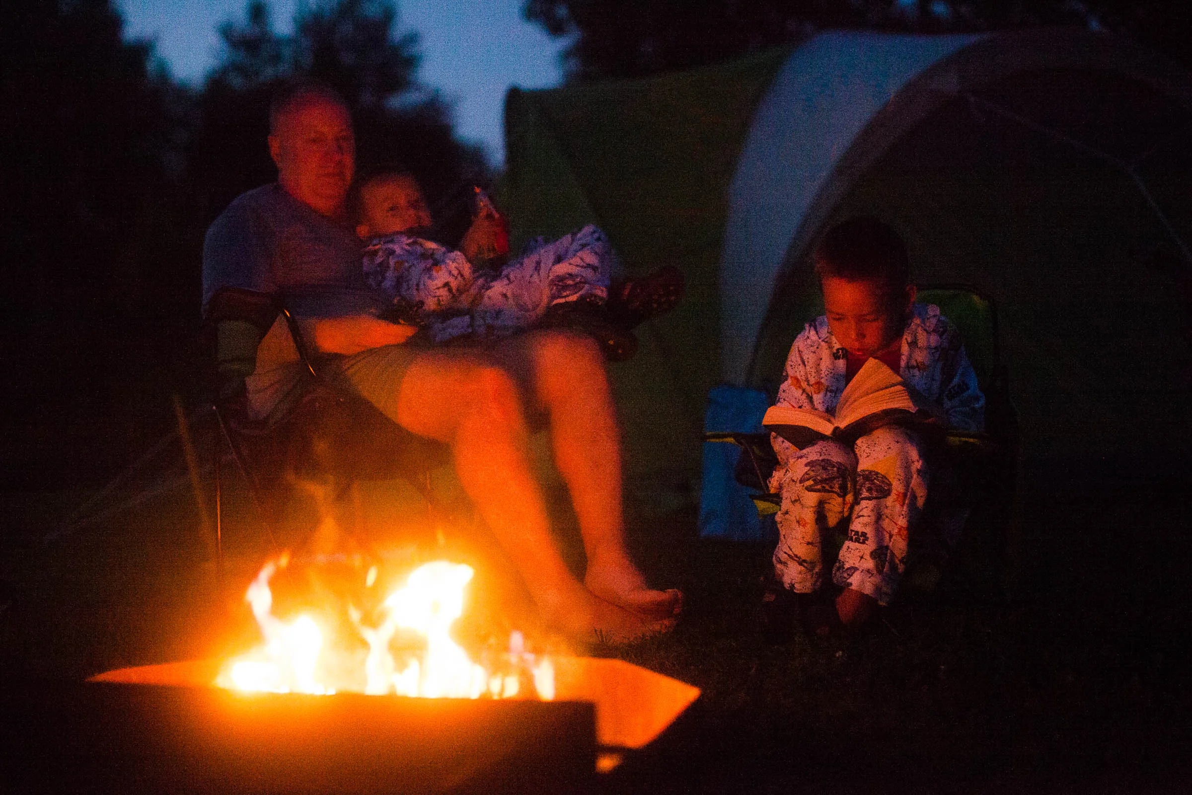 The campfire was a good source of light but this was still at ISO 12,800, 1/160 at f/1.8.