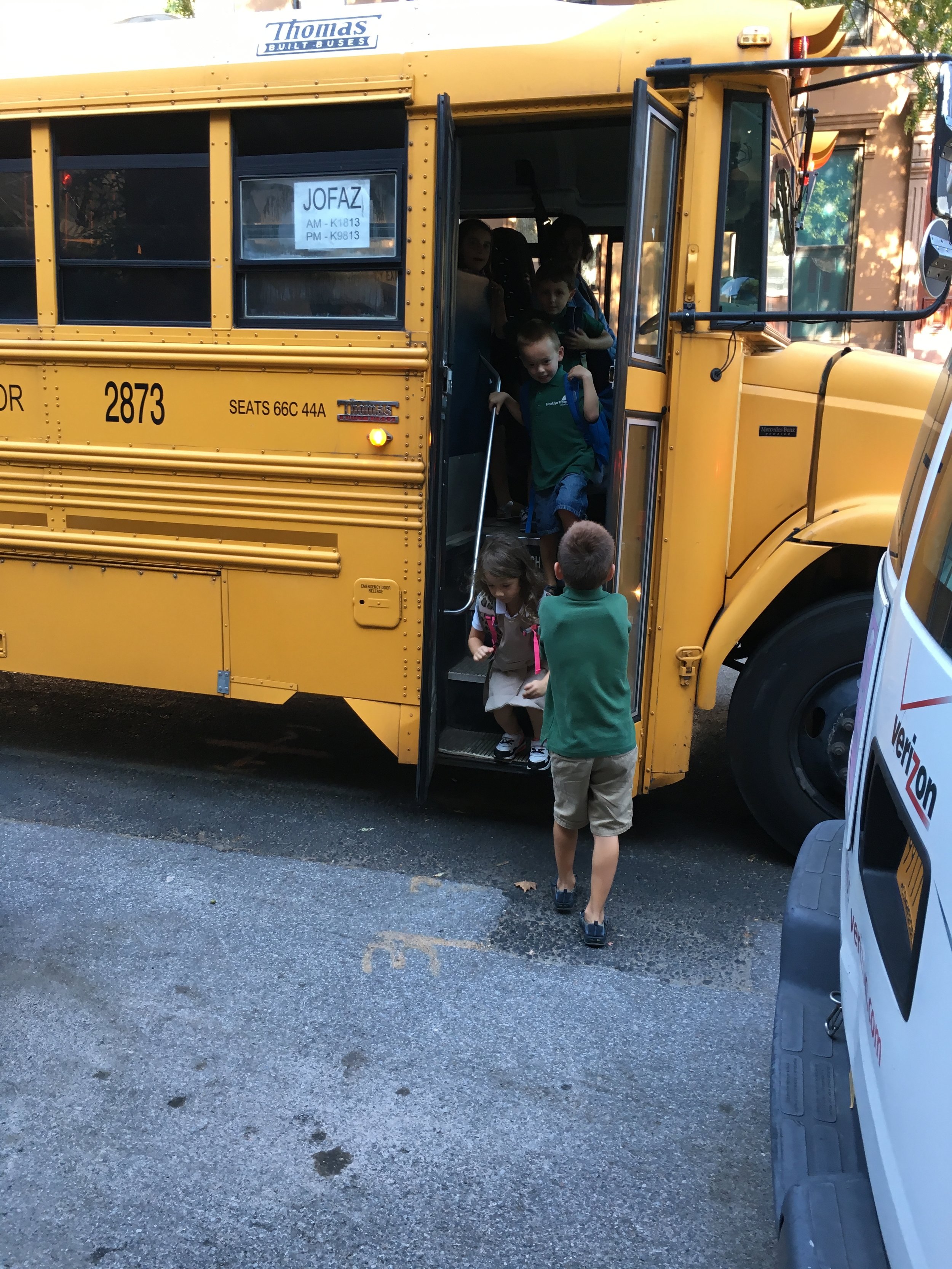 Things move fast at the school bus pick-up too.