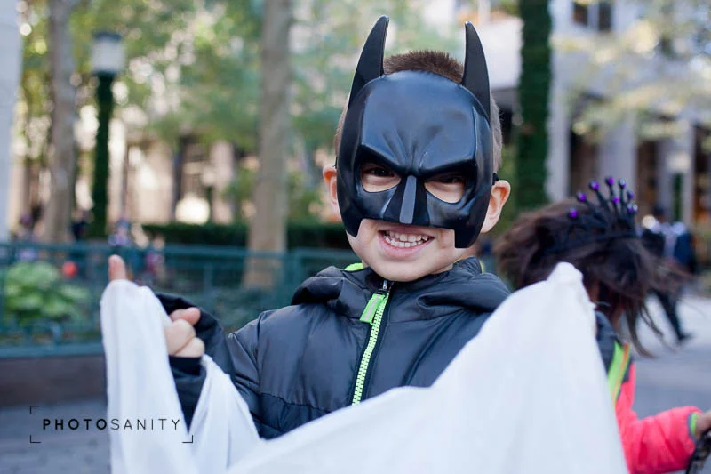 Jack trick-or-treating at the school parade. Of course, he is dressed as Batman most days at our house so it didn't seem particularly special, but he was happy and that's what counts. That smile slays me!