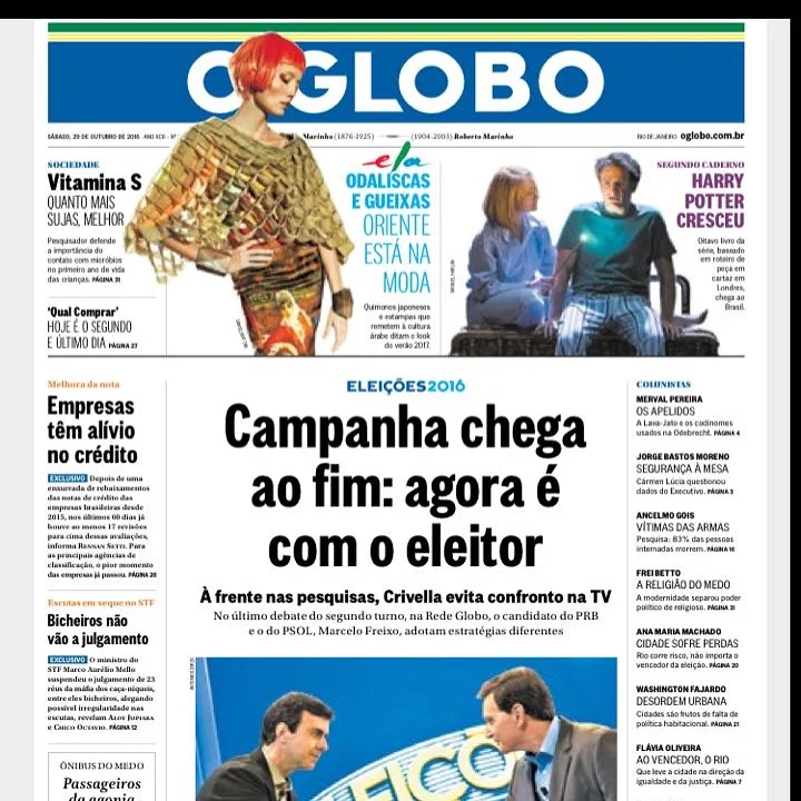 Our HONEY, BE masterpiece "showing off" at the cover of     O GLOBO, October 29th / 2016