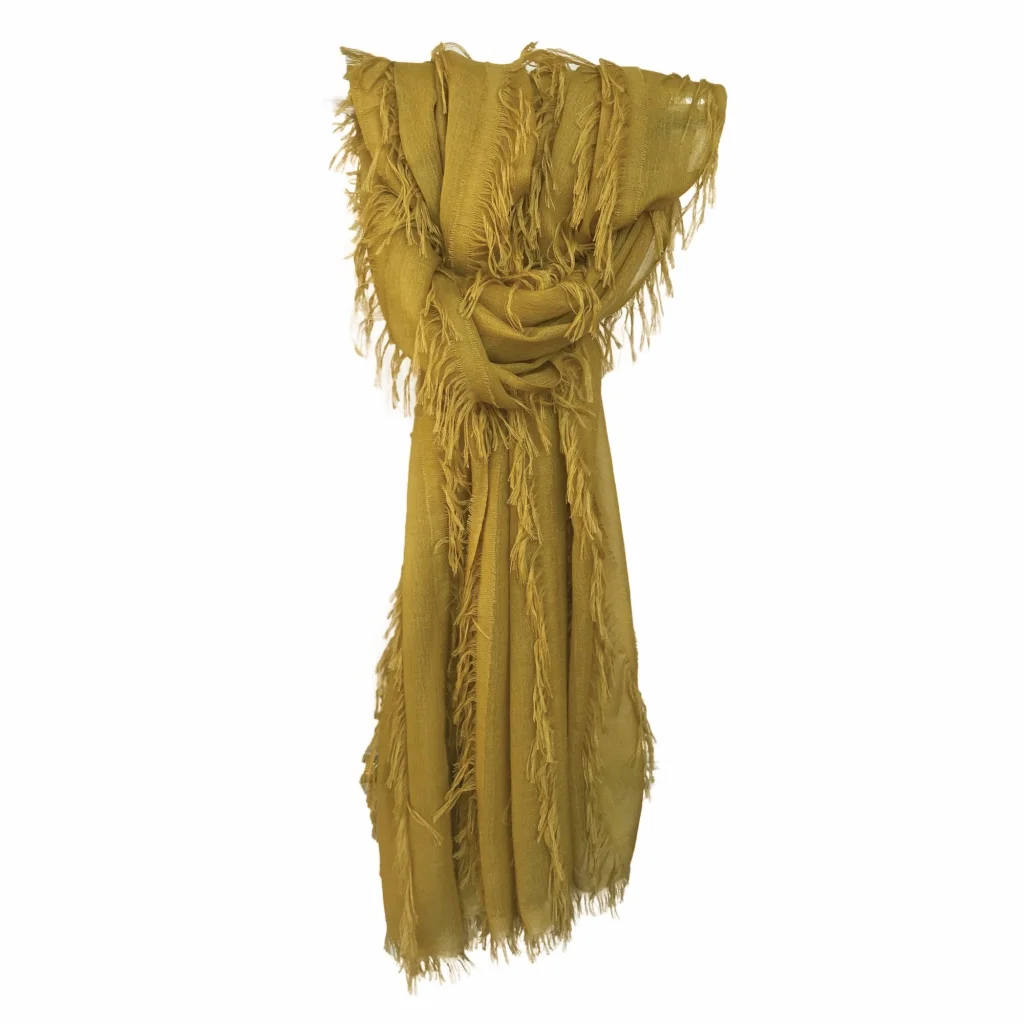 Reversible shawl with Fringes - Mustard