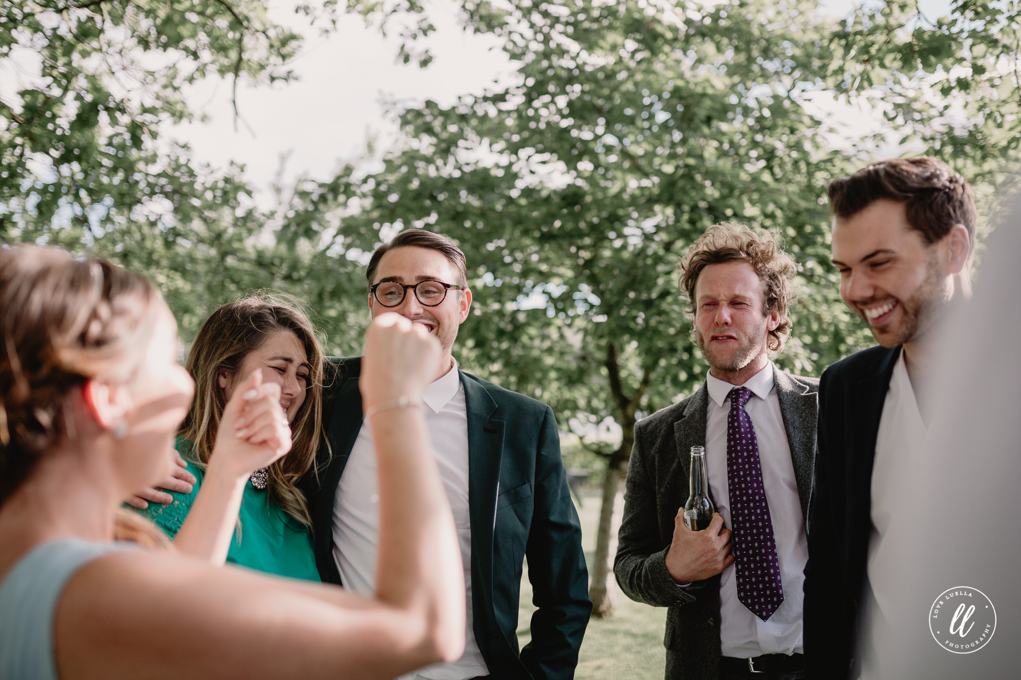 Natural laughter of friends in the grounds