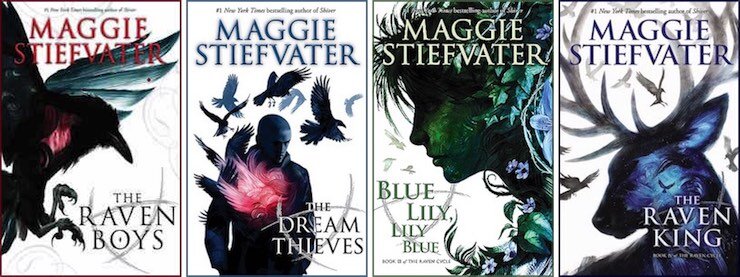 The Raven Cycle by Maggie Stiefvater: The Raven Boys, The Dream Thieves, Blue Lily, Lily Blue, The Raven King