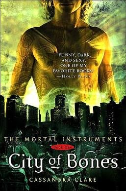City of Bones by Cassandra Clare, Book One in the Mortal Instruments series.