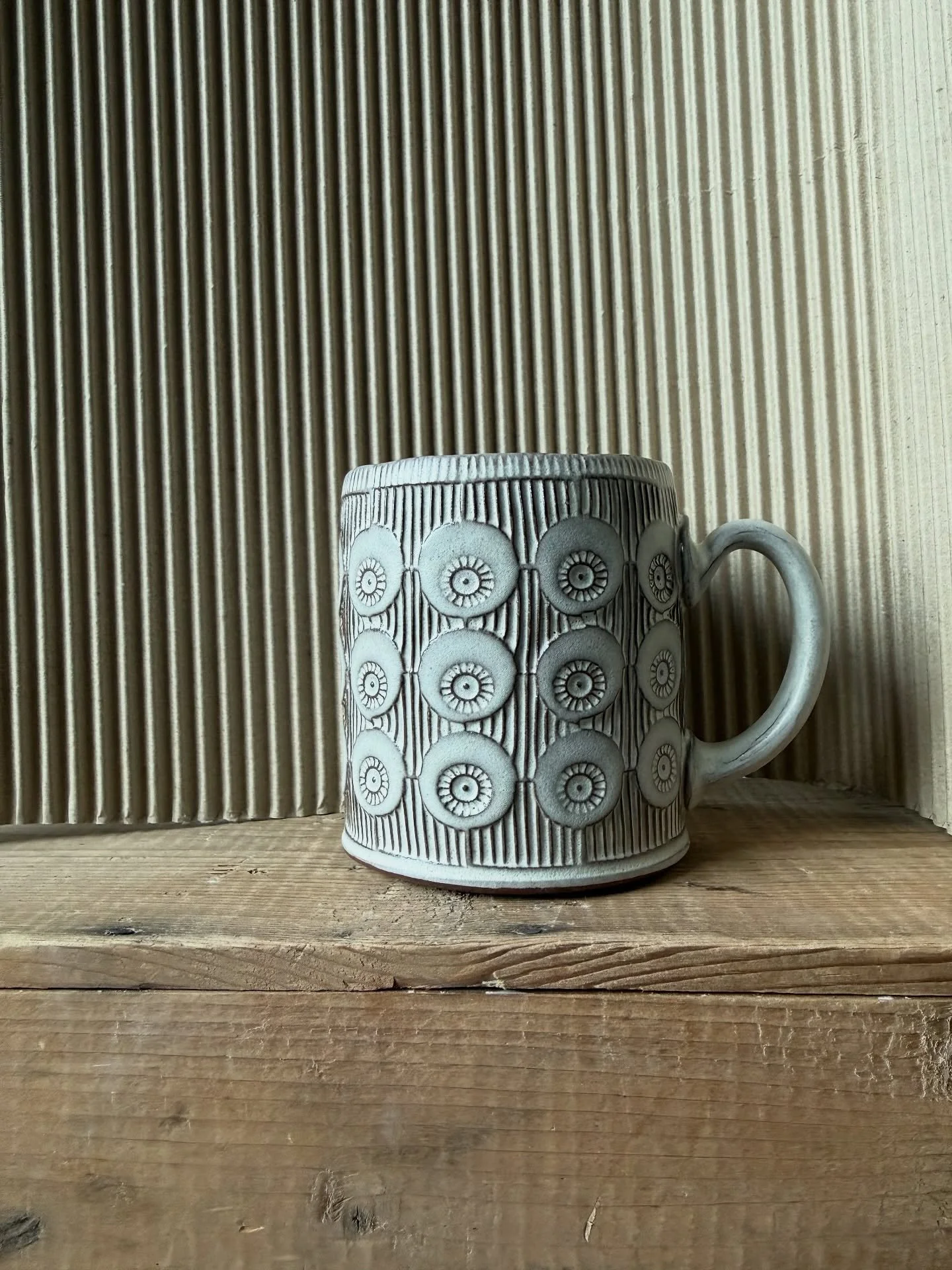 This lil diner style mug came out of the kiln yesterday with my newest of new glazes. I&rsquo;m calling it New G for now,(it&rsquo;s like the 10th iteration of G and the one hundredth iteration of my new bone glaze). I&rsquo;d love for you to say it 