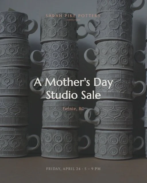 Hey Fernie! This coming Friday I&rsquo;m having a Mother&rsquo;s Day sale in the studio from 5&ndash;9 pm (April 24). It&rsquo;s a (barely) seconds sale, meaning some pieces have slight glaze blemishes or are finished in one of many one-off glaze tes
