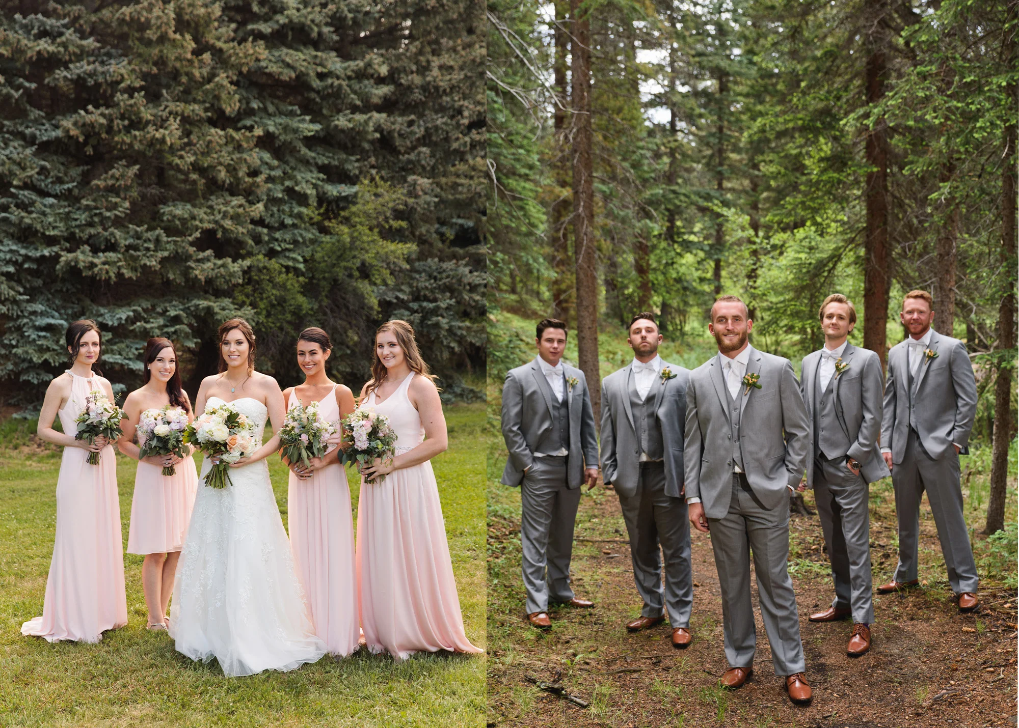 These images were captured at approximately the same time by one photographer assigned to the bride (left) and another for the groom (right). One photographer can manage to do both, but if things run the least bit behind schedule, the photographer will be rushed and the creativity in lining up the groups may show it.