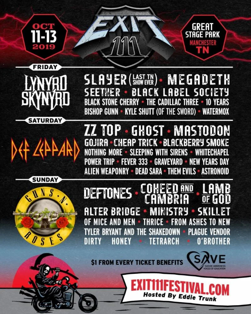 The inaugural EXIT 111 Festival just announced their heavyweight line-up that will celebrate all forms of rock - from hard to classic, alternative to southern - when it debuts October 11-13 at the Great Stage Park in Manchester, TN. The inaugural three-day event hosted by Eddie Trunk will be led by headlining slots from Guns N' Roses, Def Leppard, Lynyrd Skynyrd , and a mix of platinum-selling artists including Slayer (in the last Tennessee show of their career), ZZ Top , Deftones , Ghost , Megadeth and more than 40 acts (full line-up below). Tickets for EXIT 111 go on sale Thursday, April 25 at 12:00 PM (ET), with additional ticketing info below. Independent metal phenoms TETRARCH are thrilled to announce that they are officially scheduled to perform at EXIT 111 on Sunday, October 13, along with Guns N' Roses , Deftones , Coheed and Cambria , Lamb of God and many other massive artists. Lead guitarist Diamond Rowe says, "We are so excited to be performing on the first ever Exit 111 Festival . Not only is the lineup stacked, but it's a great variety of rock and metal bands that you would never see together in a typical setting! We grew up jamming to Guns N' Roses , Deftones , Lamb of God , etc. so it's an honor to be on the same bill with all of those bands. Everyone that comes is definitely in for a treat." The full EXIT 111 line-up as of today is as follows: Guns N' Roses, Def Leppard, Lynyrd Skynyrd, Slayer, ZZ Top, Deftones, Ghost, Megadeth, Coheed & Cambria, Lamb of God, Mastodon, Seether, Alter Bridge, Gojira, Cheap Trick, Blackberry Smoke, Black Label Society, Ministry, Skillet, Nothing More, Sleeping With Sirens, Of Mice and Men, Thrice, Whitechapel, Power Trip, Black Stone Cherry, Fever 333, Graveyard, The Cadillac Three, 10 Years, From Ashes to New, Tyler Bryant and the Shakedown, New Years Day, Alien Weaponry, Bishop Gunn, Dead Sara, Plague Vendor, Dirty Honey, TETRARCH, Watermox, Kyle Shutt , and O'Brother . EXIT 111 weekend passes and single day tickets go on sale Thursday, April 25 at 12:00 PM (ET). A special pre-sale launches Tuesday, April 23 at 9:00 AM (ET)-Wednesday, April 24 at 11:59 PM (ET) via the festival's website. A variety of ticketing options (GA, VIP, four-pack, military discounts, and payment plans), add-ons, camping and parking options, can be found here. Children under 10 are free with paid accompanied adult. For more information on EXIT 111 Festival, visit: www.exit111festival.com www.facebook.com/exit111fest www.instagram.com/exit111fest TETRARCH Confirmed Festival Dates: May 11 - Epicenter Festival - Rockingham, NC July 20 - Edgefest - Jackpot, NV October 13 - Exit 111 Festival - Manchester, TN TETRARCH burst onto the scene in 2017 with the release of their full-length album, Freak . The album immediately reached strong positions on several iTunes charts - debuting within the Top 200 chart, at #3 on the metal charts and #17 on the rock charts. Their lead single, "Freak", has garnered huge response from Sirius XM Octane, and hit Top 50 on the Active Rock charts. Freak is available to order now via iTunes , Amazon or Google Play . Merch bundles are also available via www.tetrarchmusic.com and the band's Facebook page. Watch music videos from TETRARCH here: "Freak": https://youtu.be/GagWIMAJraw "Oddity": https://youtu.be/8JSHrza2gbs "Pull the Trigger": https://youtu.be/or_FNC9hzFQ TETRARCH is: Josh Fore - vocals/guitar Diamond Rowe - lead guitar Ryan Lerner - bass Ruben Limas - drums TETRARCH online: www.tetrarchmusic.com www.facebook.com/tetrarchmusic www.twitter.com/tetrarch www.instagram.com/tetrarchmusic