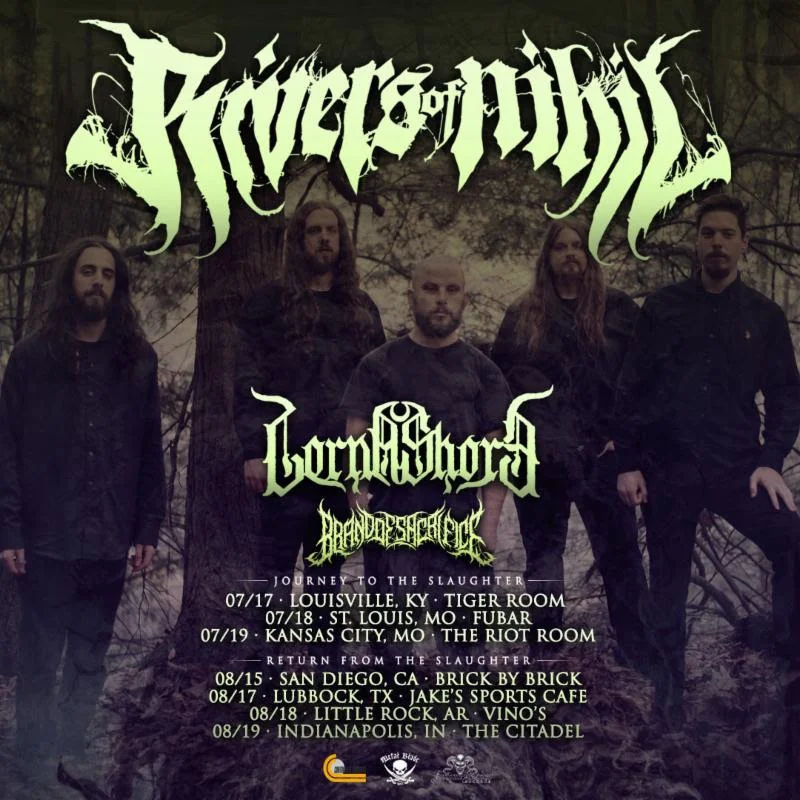 This summer, RIVERS OF NIHIL will join Cattle Decapitation, Carnifex, The Faceless, Nekrogoblikon, Lorna Shore, Brand Of Sacrifice, and the Headbang For The Highway winners for Summer Slaughter 2019. The band has added a handful of headlining dates book-ending the tour with Lorna Shore and Brand Of Sacrifice serving as support. See all confirmed dates below. RIVERS OF NIHIL w/ Lorna Shore, Brand Of Sacrifice: 7/17/2019 Tiger Room - Louisville, KY 7/18/2019 Fubar - St. Louis, MO 7/19/2019 The Riot Room - Kansas City, MO Summer Slaughter Tour w/ Cattle Decapitation, Carnifex, The Faceless, Nekrogoblikon, Lorna Shore, Brand Of Sacrifice + Headbang For The Highway winners: 7/20/2019 Summit Music Hall - Denver, CO 7/21/2019 Royal Grove - Lincoln, NE 7/22/2019 Wildwood - Iowa City, IA 7/23/2019 Cabooze - Minneapolis, MN 7/24/2019 The Forge - Joliet, IL 7/25/2019 Crofoot Ballroom - Pontiac, MI 7/26/2019 Westcott Theater - Syracuse, NY 7/27/2019 Heavy MTL Festival - Montreal, QC 7/28/2019 Opera House - Toronto, ON 7/29/2019 The Odeon - Cleveland, OH 7/30/2019 Oddbody's - Dayton, OH 7/31/2019 Rex Theater - Pittsburgh, PA 8/01/2019 Le Poisson Rouge - New York, NY 8/02/2019 Fete Ballroom - Providence, RI 8/03/2019 One Centre Square - Easton, PA 8/04/2019 SoundStage - Baltimore, MD 8/05/2019 Orange Peel - Asheville, NC 8/06/2019 Masquerade - Atlanta, GA 8/07/2019 The Firmament - Greenville, SC 8/09/2019 Gas Monkey Live - Dallas, TX 8/10/2019 White Oak Music Hall - Houston, TX 8/11/2019 Come And Take It Live - Austin, TX 8/13/2019 Club Red - Mesa, AZ 8/14/2019 1720 - Los Angeles, CA End Tour w/ Lorna Shore, Brand Of Sacrifice: 8/15/2019 Brick By Brick - San Diego, CA 8/17/2019 Jakes Sports Cafe - Lubbock, TX 8/18/2019 Vino's - Little Rock, AR 8/19/2019 The Citadell - Indianapolis, IN RIVERS OF NIHIL will be touring in support of Where Owls Know My Name released in March of 2018 via Metal Blade. The record debuted on the Billboard and Canadian music charts at #3 Top New Artist Albums (Billboard / US), #9 Current Hard Music Albums (Billboard / US), #57 Top 200 Current Albums (Billboard / US), #61 Top 200 Albums (Billboard / US), #50 Top 200 Chart (Canada), and #10 Top Hard Music Charts (Canada) upon its first week of release. Named one of the best albums of the year by Loudwire, Exclaim, MetalSucks, Metal Injection, and many other media outlets, Where Owls Know My Name can be previewed and purchased at: metalblade.com/riversofnihil . View the band's latest video for the album's title track at THIS LOCATION . "...not only a fresh breath of air for death metal but metal in general. The record promises extravagant technicality that is fascinating and entertaining." - Metal Injection "....one of the best progressive death metal albums in years..." - HeavyBlogIsHeavy.com "...a behemoth accomplishment from an already accomplished band." - Invisible Oranges " RIVERS OF NIHIL could well be the next heirs to the heavy prog throne." - Louder Sound "A genuine classic." - Sputnik Music http://www.facebook.com/riversofnihil http://twitter.com/riversofnihil http://www.youtube.com/user/Riversofnihilpa http://www.metalblade.com/riversofnihil