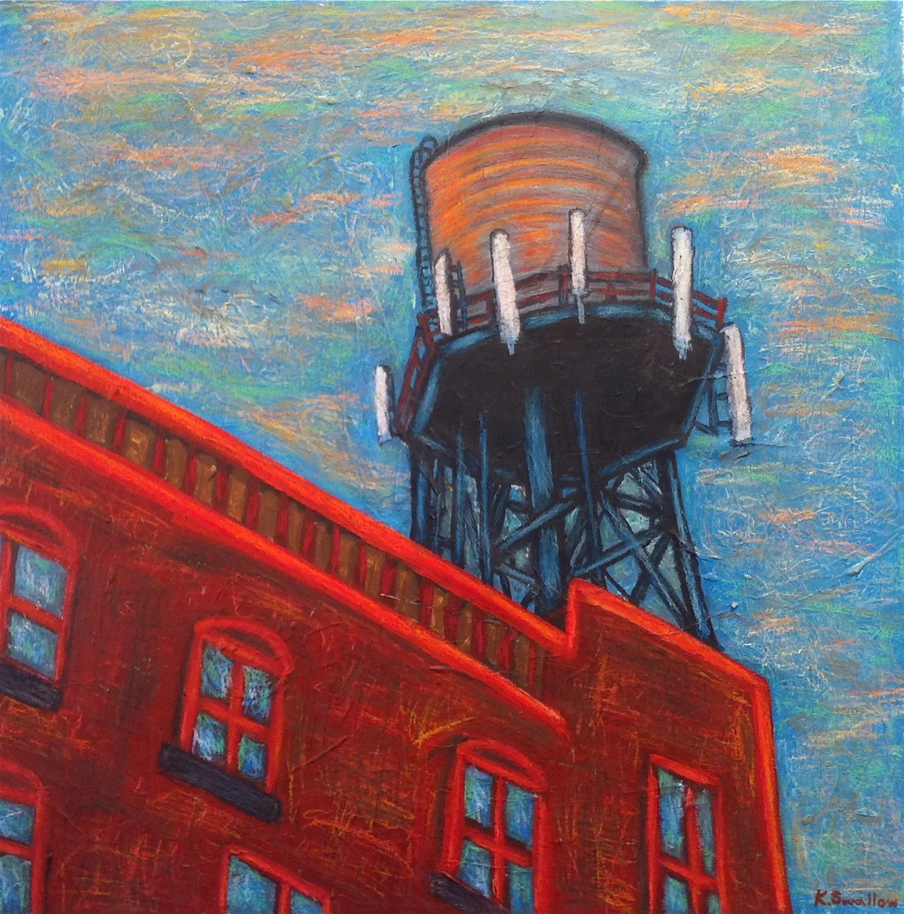 Evergreen Cell Tower, acrylic on panel, 24x24, 2012, SOLD