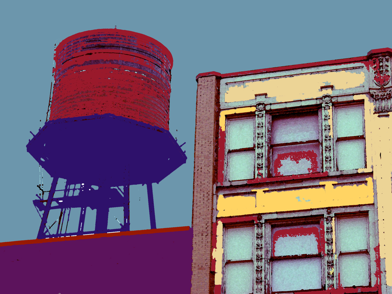 oldblatt's Water Tower, digitally enhanced photograph, 2003