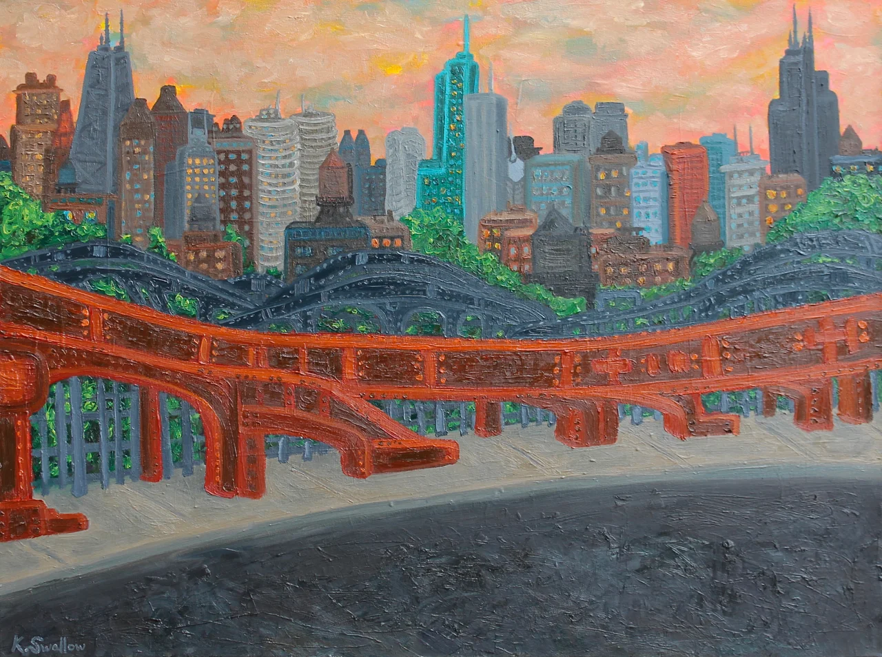 Bridges to Chicago, oil on canvas, 36x48, 2013, SOLD (custom commission)