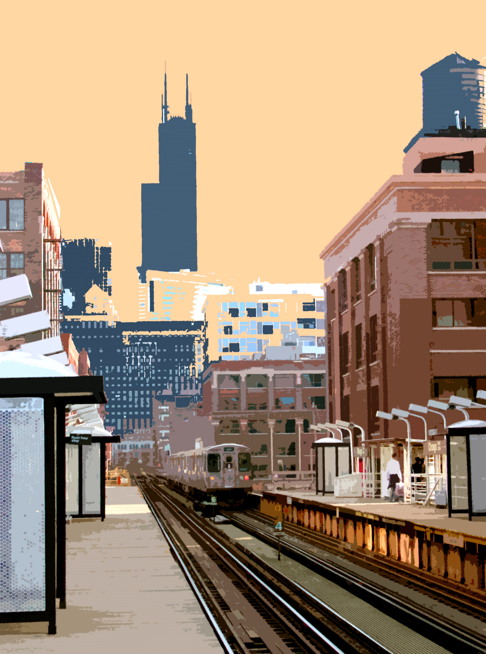 Chicago Ave L Stop, digitally enhanced photograph, 2006.jpg