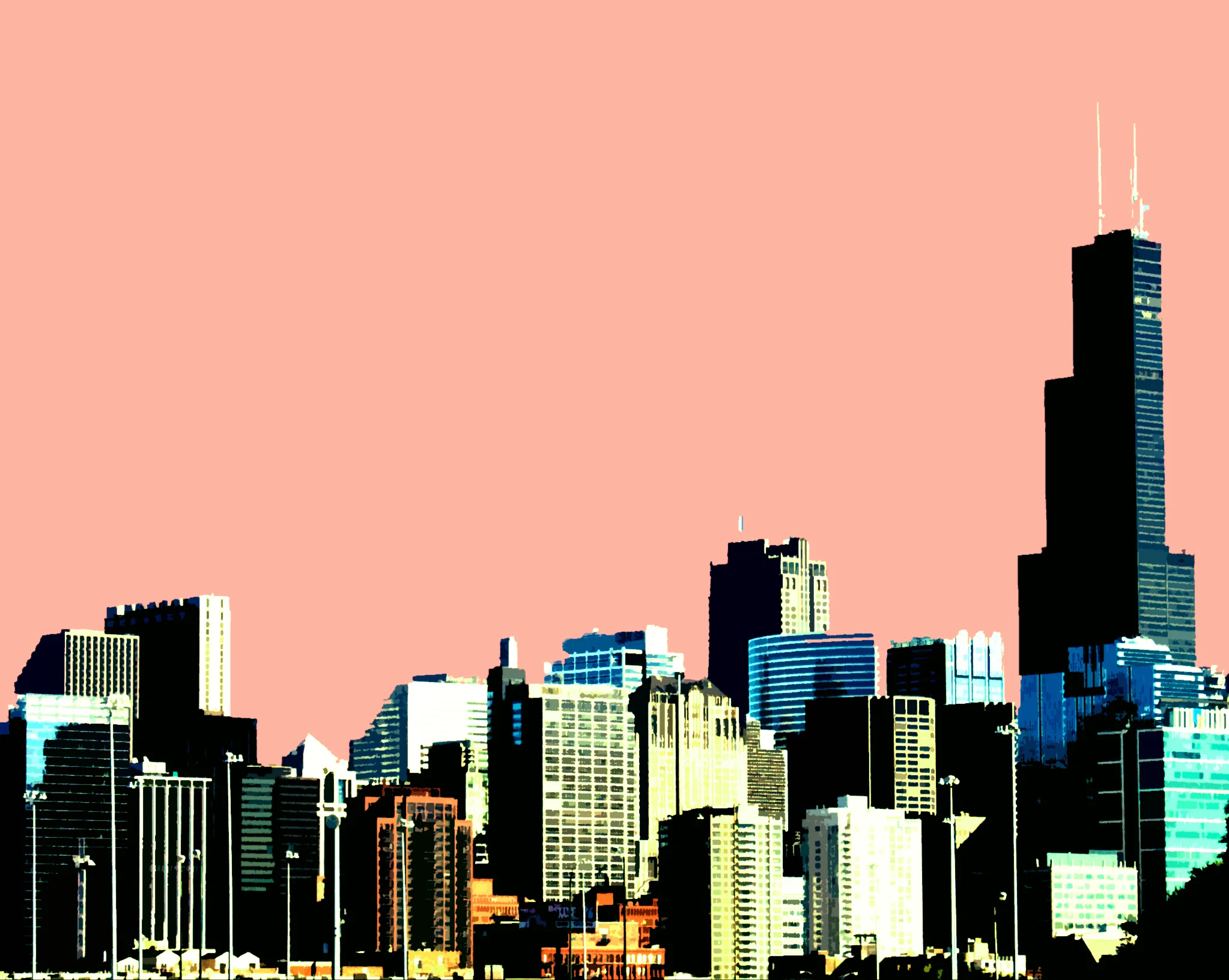 Chicago Skyline (salmon), digitally enhanced photograph, 2005.jpg