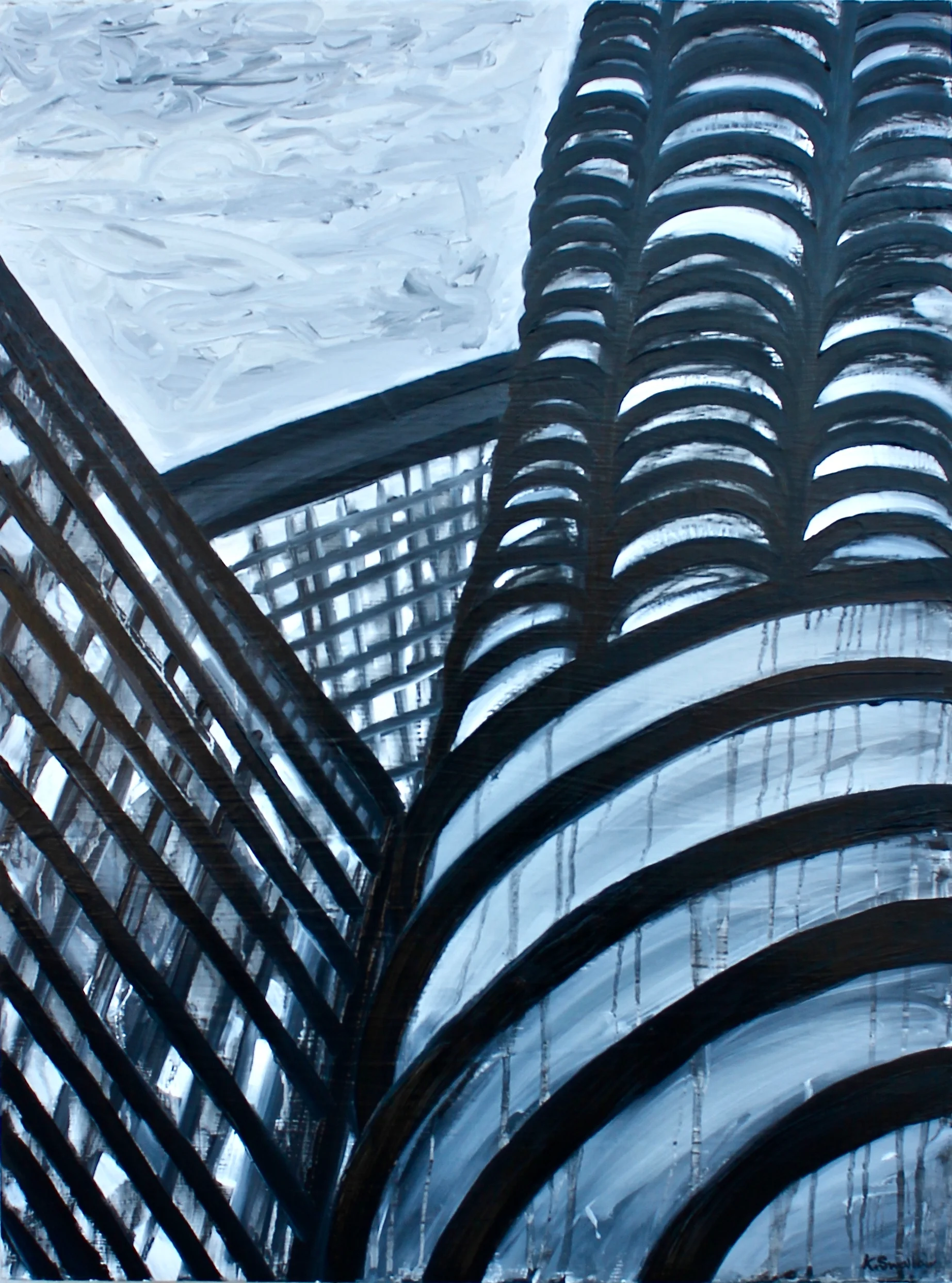 Marina City Drips, oil on canvas, 32x24, 2018, AVAILABLE