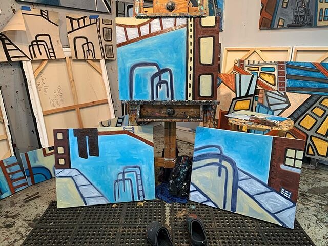 Work in progress #wip #workinprogress #abstractcityscape #abstractart #painting #oilpainting #artstudio #artiststudio #inthestudio #chicagoartist #corneliaartsbuilding
