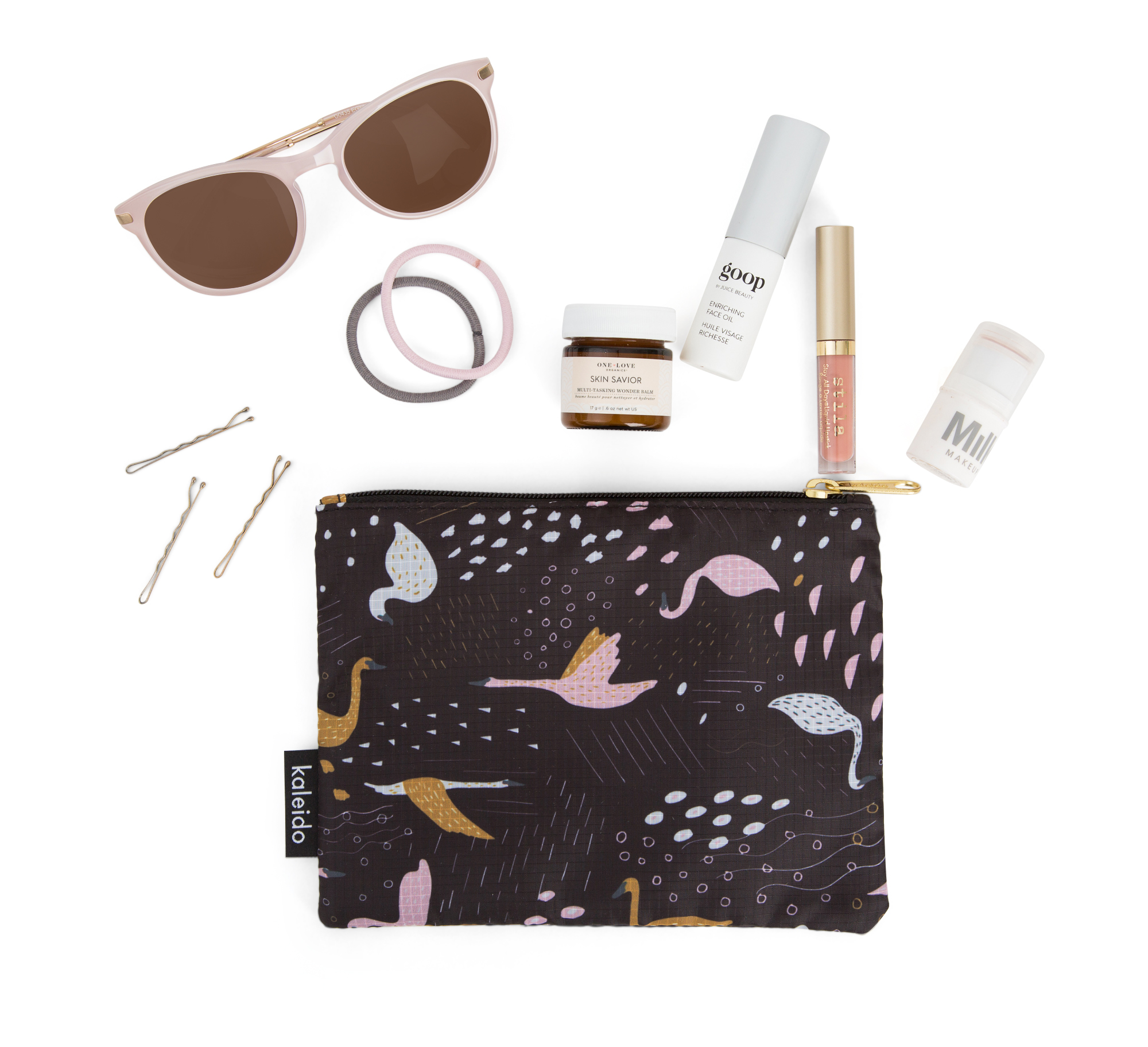 Kaleido Concepts Black Swans Pouch with Makeup (1).jpg