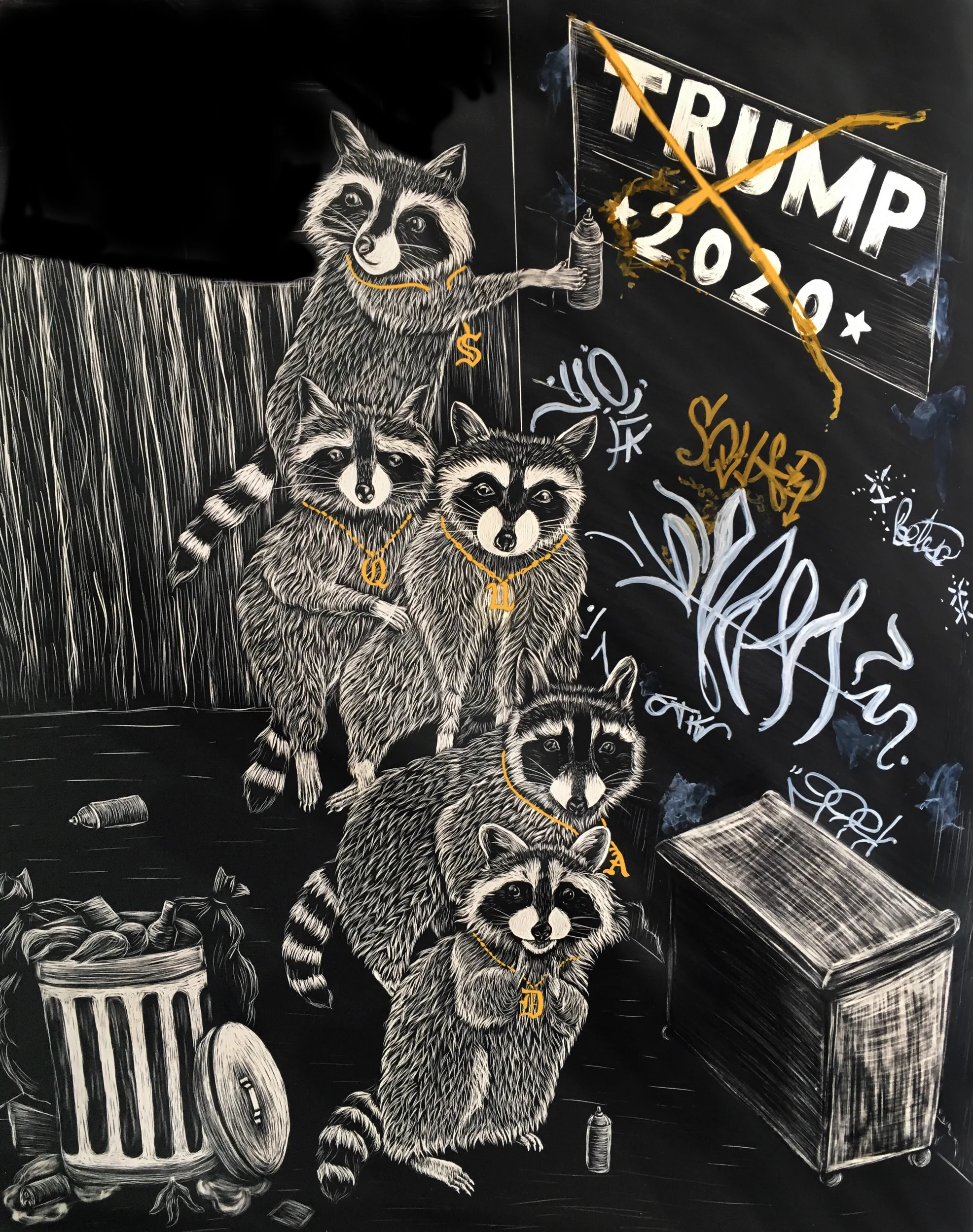 “Hell Naw” 2018 Scratchboard 20”x24”