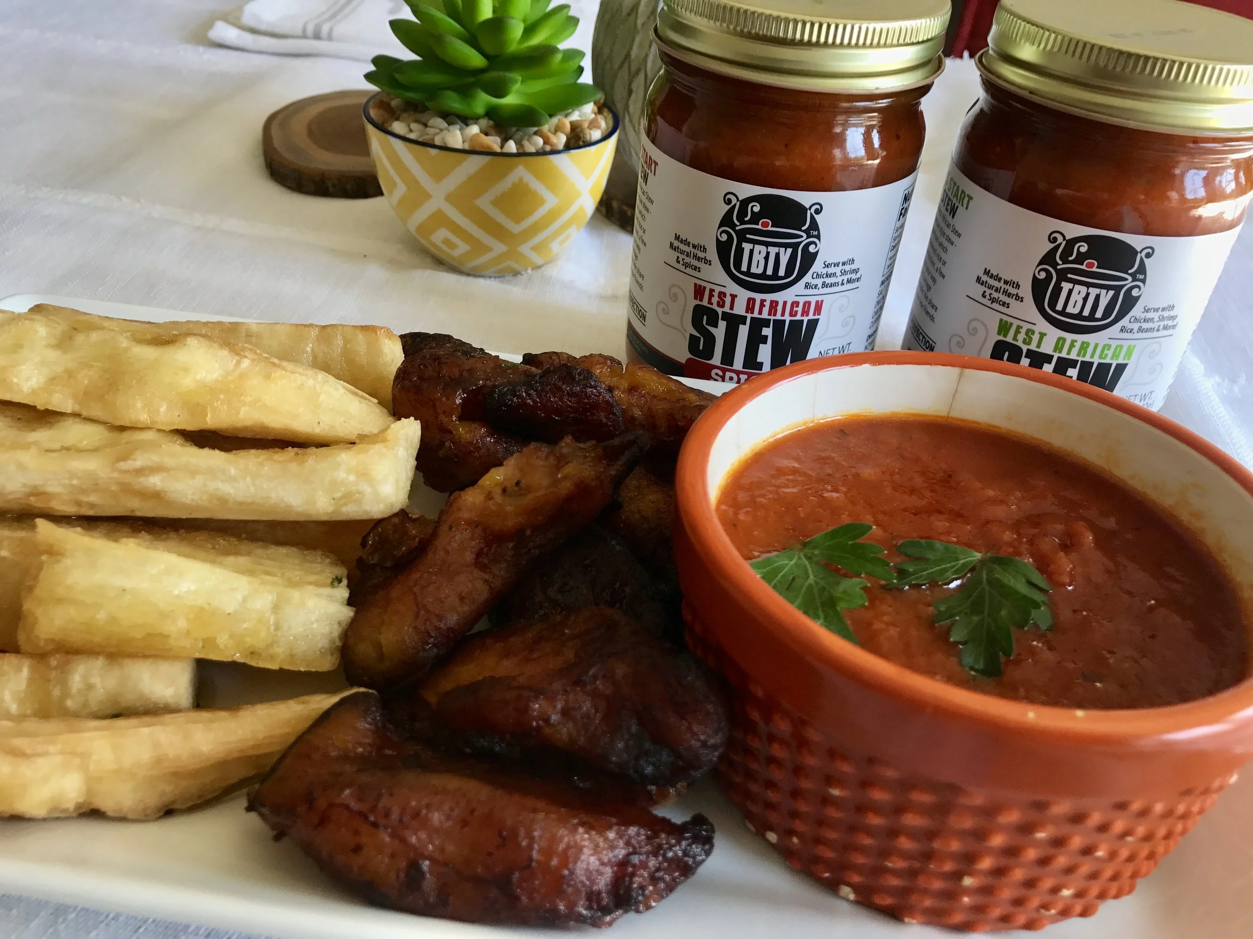 Yucca, Plantain with Stew Dip