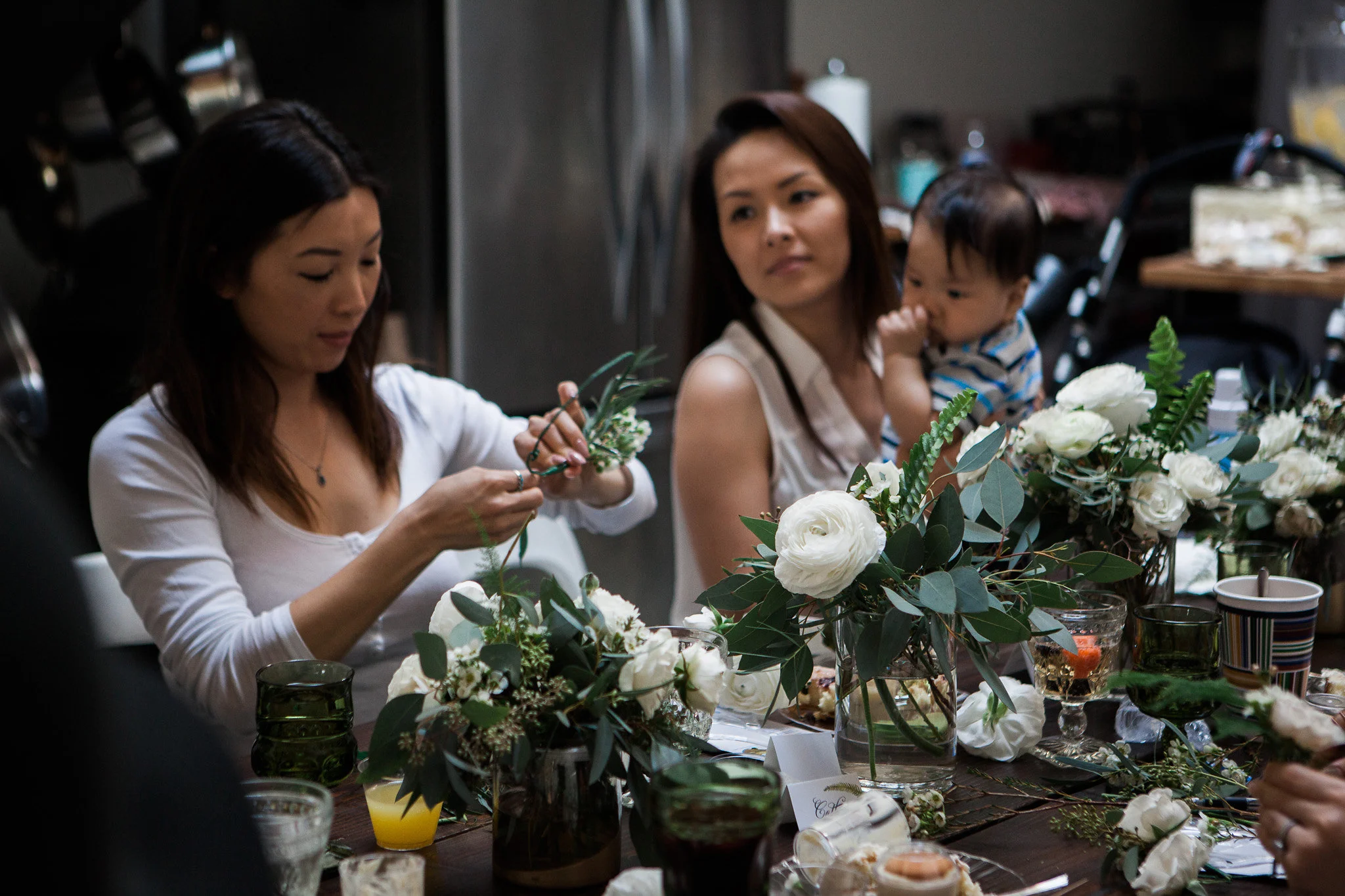 The centerpieces were re-purposed to make flower crowns!