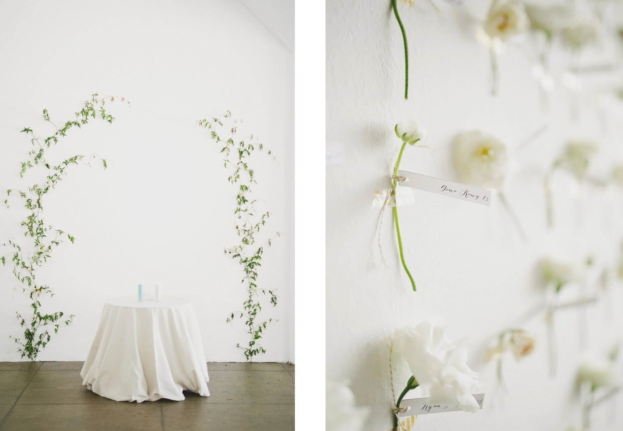 A soft romantic feel at the ceremony was created by Jasmine Vines.