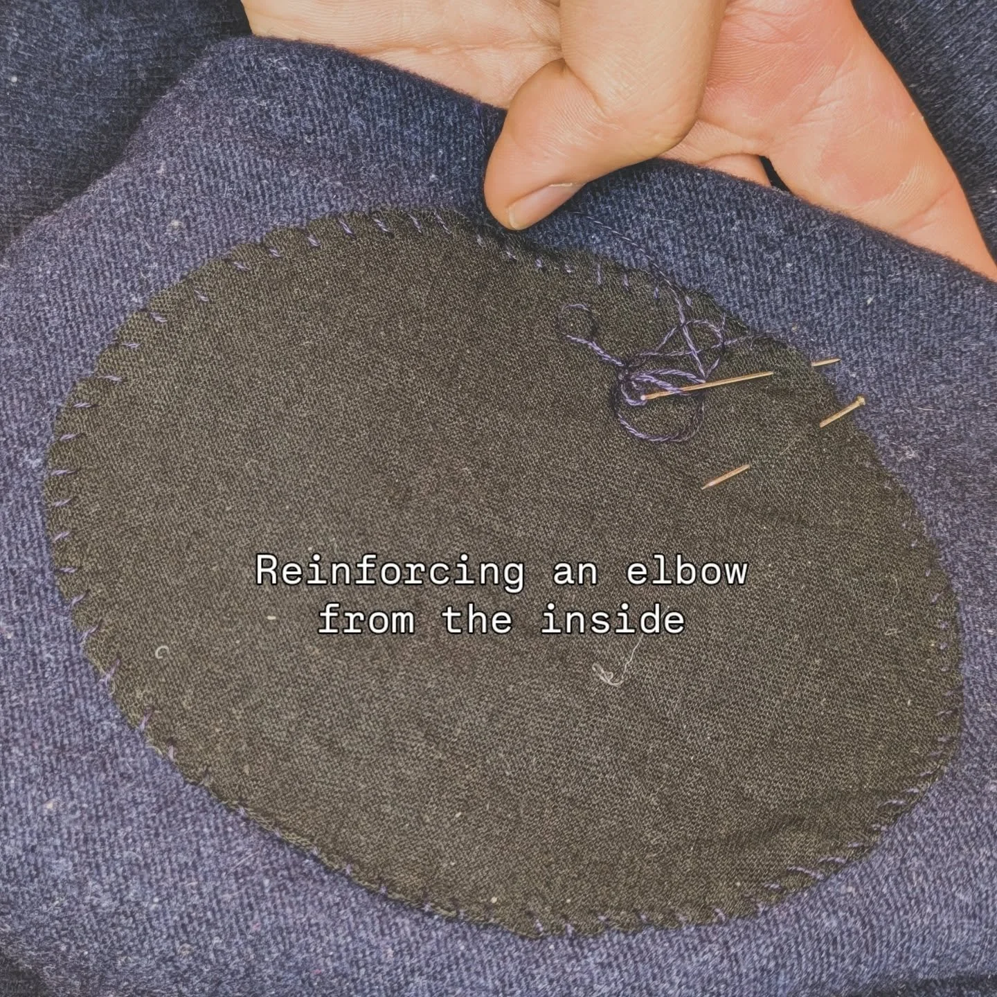 🪡 100 Days of Mending: Day 59: reinforcing an elbow from the inside

Elbows are sharp, so they often wear thin (especially if you tend to lean on them). This elbow was especially thin, with one tiny hole I darned. Rather than darn the entire large a