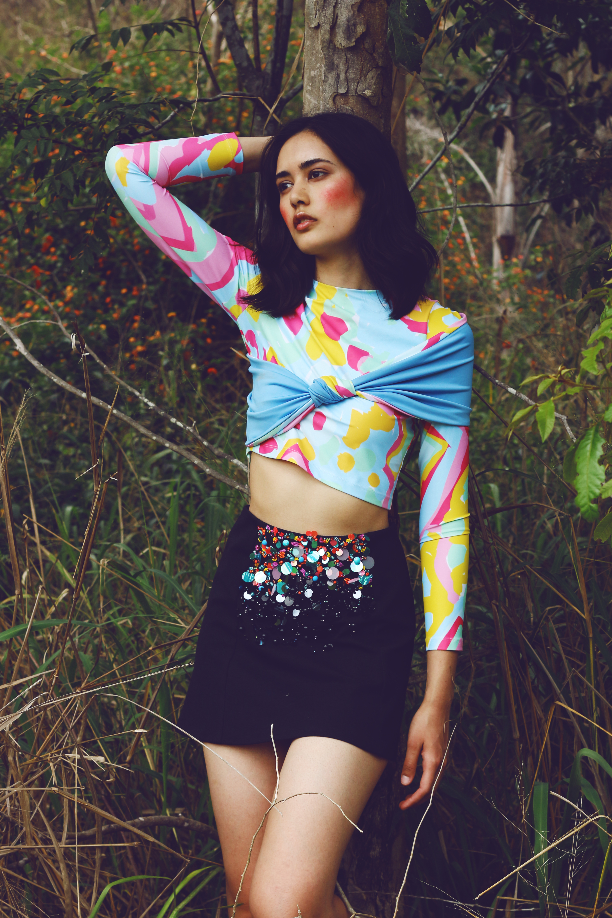 Rainbow Dreaming Wrap Top and Drip Embellished Miniskirt