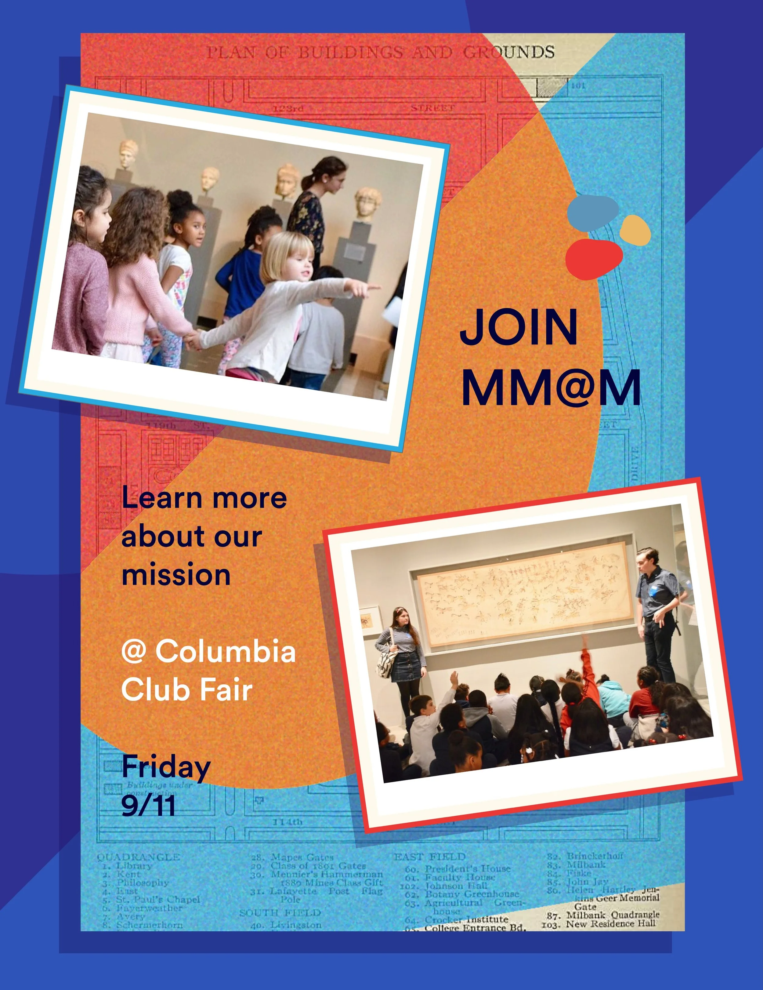 MEET US AT THE COLUMBIA CLUB FAIR! This Friday, 9/11, Meet Me At The Museum will be at the Columbia Club Fair. Stop by to say hello, meet some of our board, and get to know our mission of arts accessibility!
