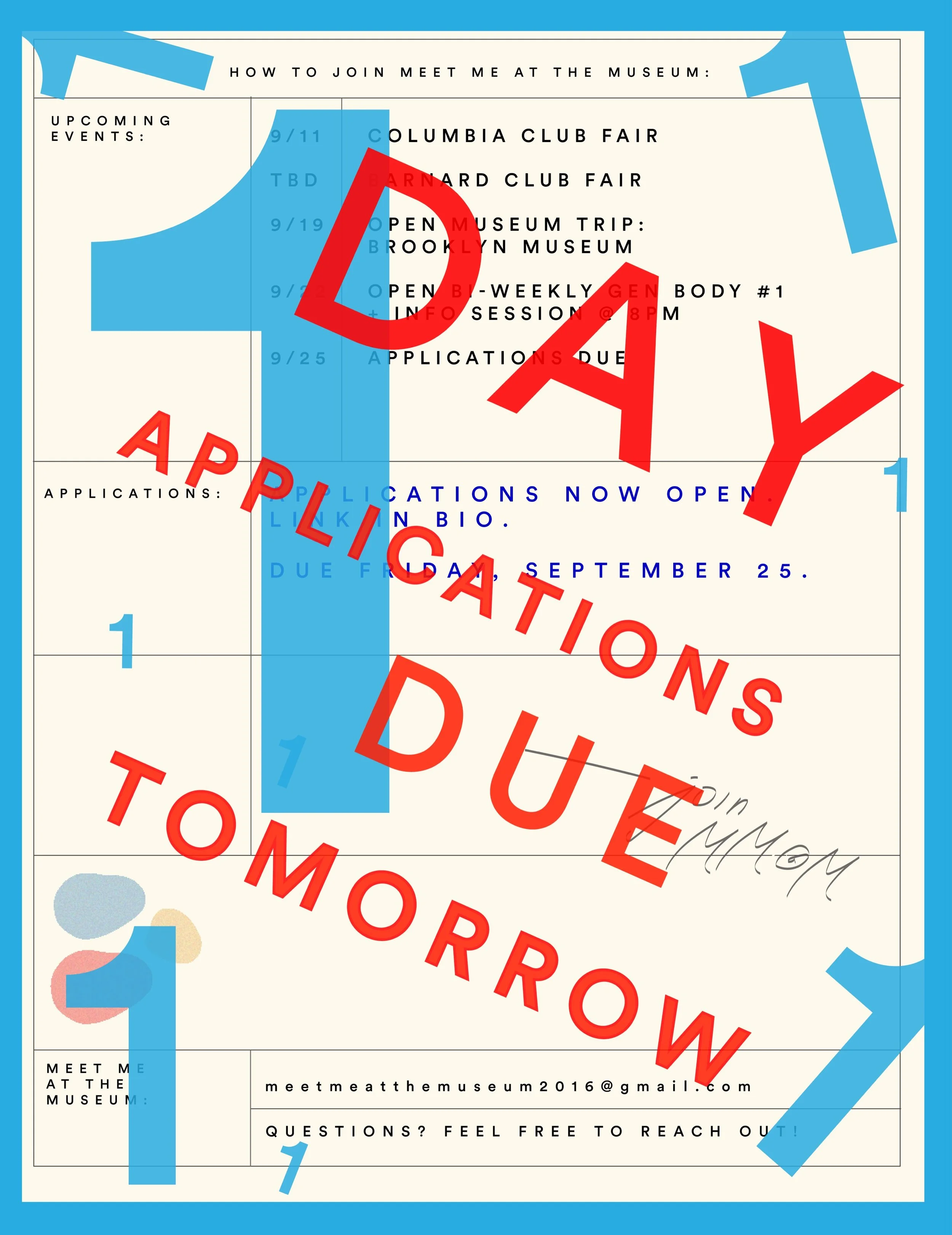 1 DAY LEFT TO APPLY TO BE A TOUR GUIDE! Join Meet Me At The Museum today, and be trained to give tours at the Met. Application link in bio. DUE TOMORROW 9/25.