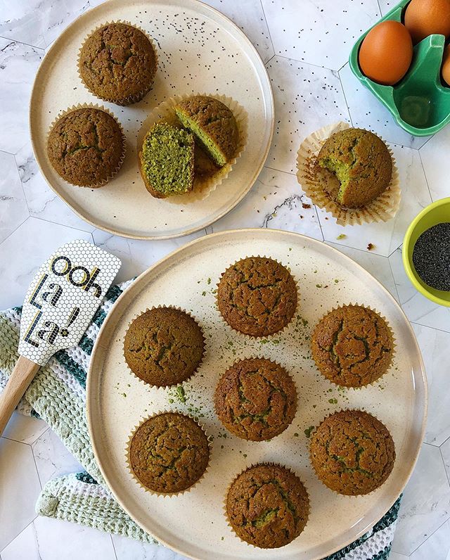 🍵🧁 OH HELLO MONDAY MATCHA MUFFINS. Well, matcha POPPYSEED muffins to be exact!! 💚
.
I was playing around in my kitchen much of this past weekend, and happened to whip up these beauties in the process!  I am still working on nailing down the exact 