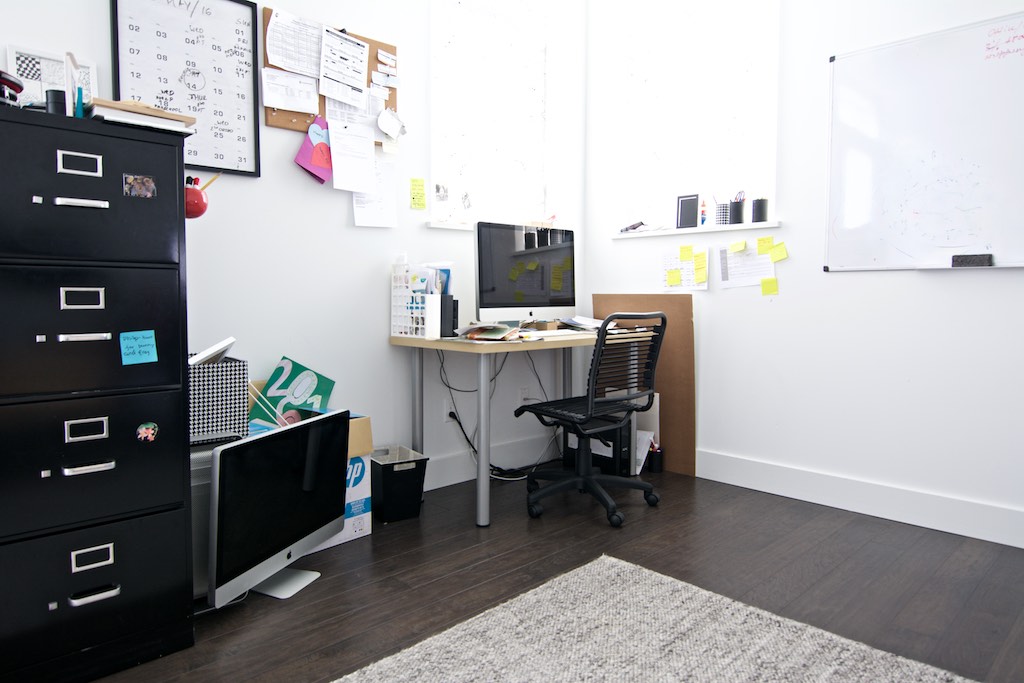 Before...It was workable but this tiny desk and lack of storage was not helping the creative process
